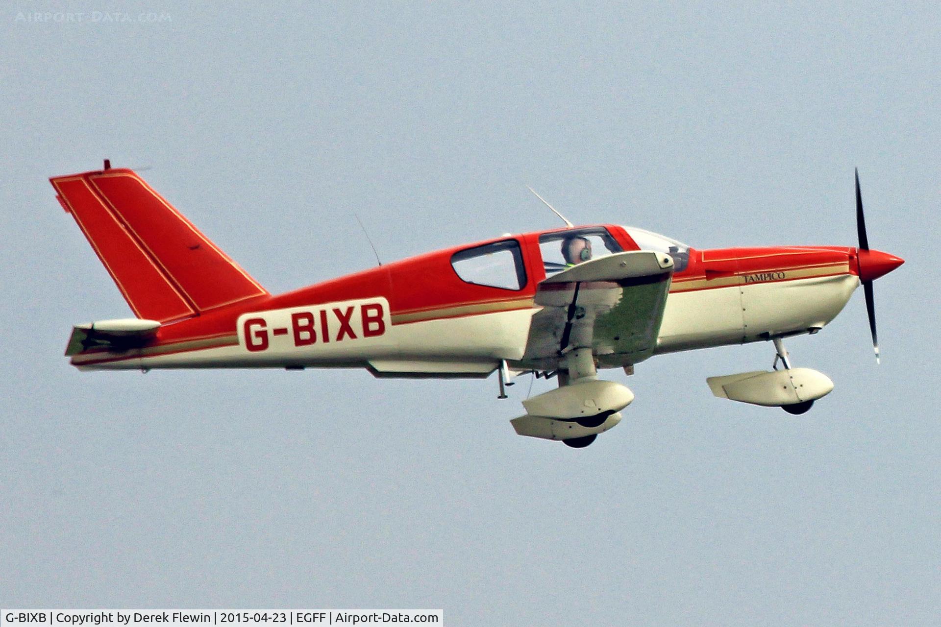 G-BIXB, 1981 Socata TB-9 Tampico C/N 208, Visiting Tampico, Shobdon based, seen departing runway 12, en-route RTB.