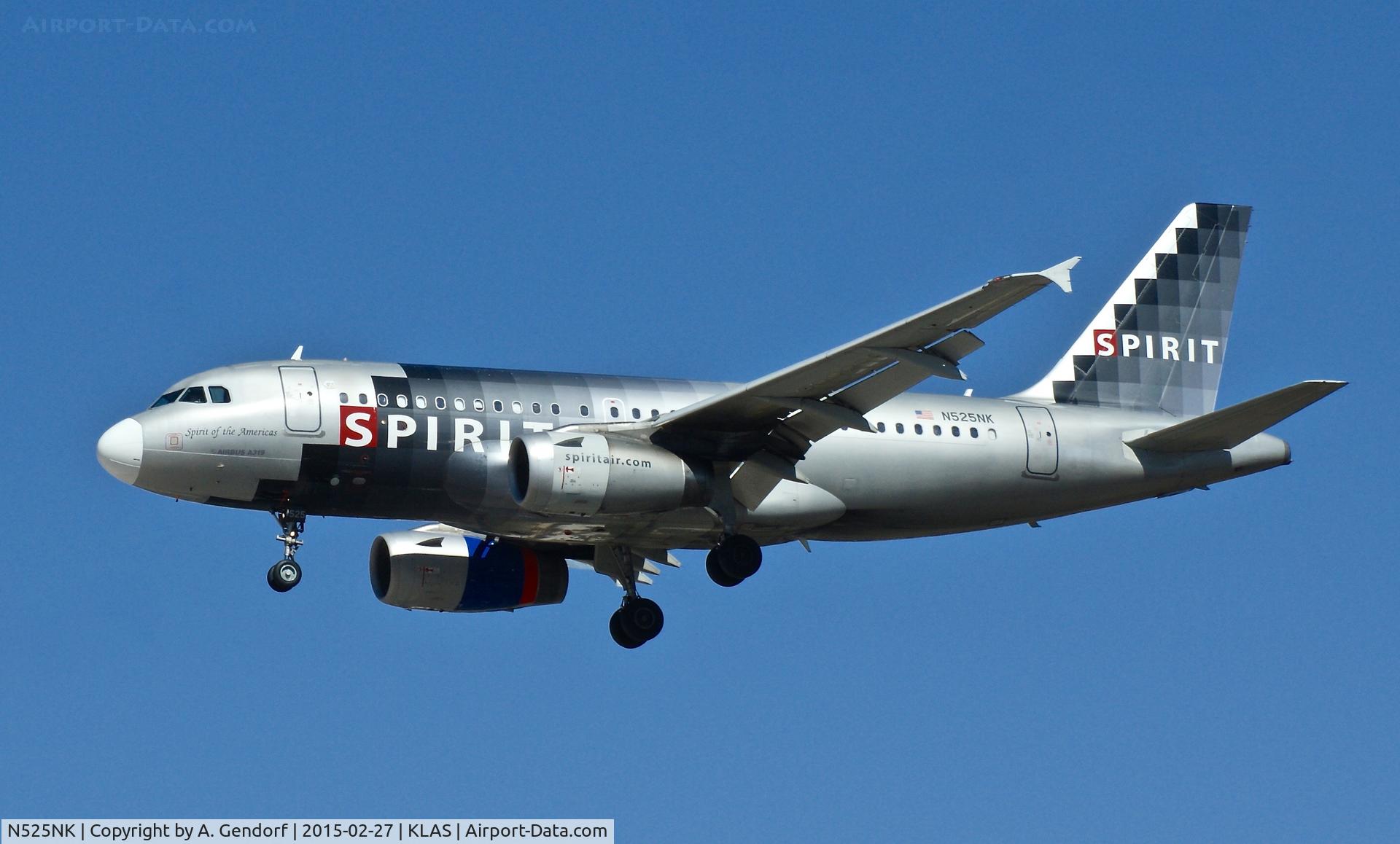 N525NK, 2006 Airbus A319-132 C/N 2942, Spirit, is here on finals at Las Vegas Int'l(KLAS)