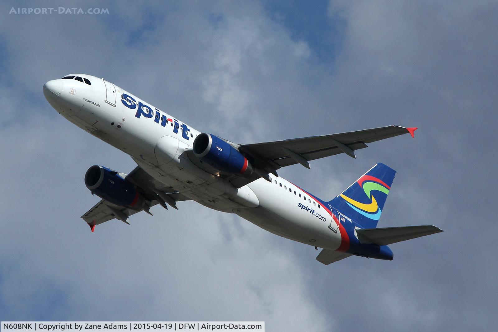 N608NK, 2011 Airbus A320-232 C/N 4902, Spirit Airlines Airbus departing DFW Airport