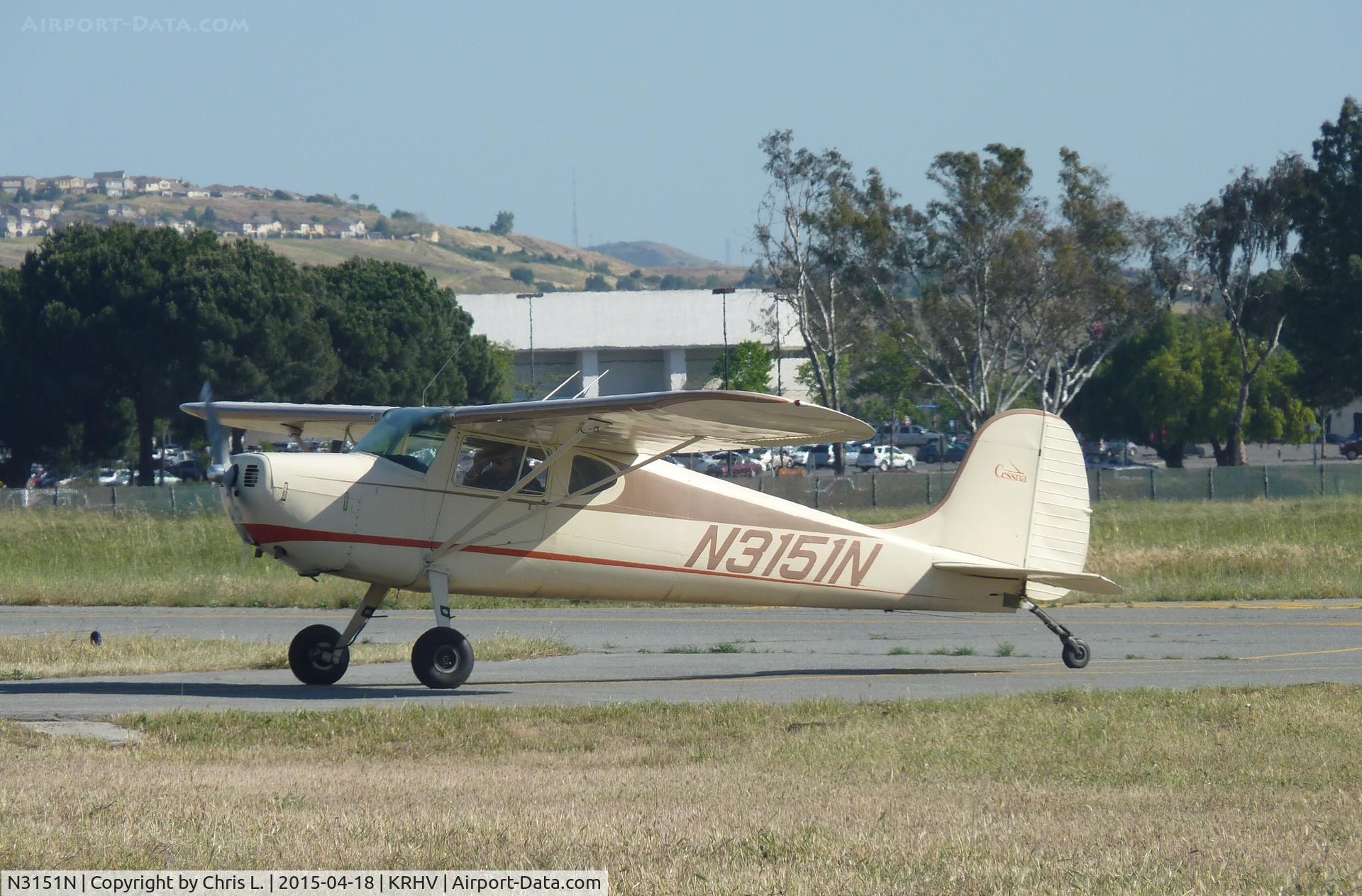 N3151N, 1947 Cessna 120 C/N 13409, A transient 1947 Cessna 120 taxing to transient parking at Reid Hillview, CA.