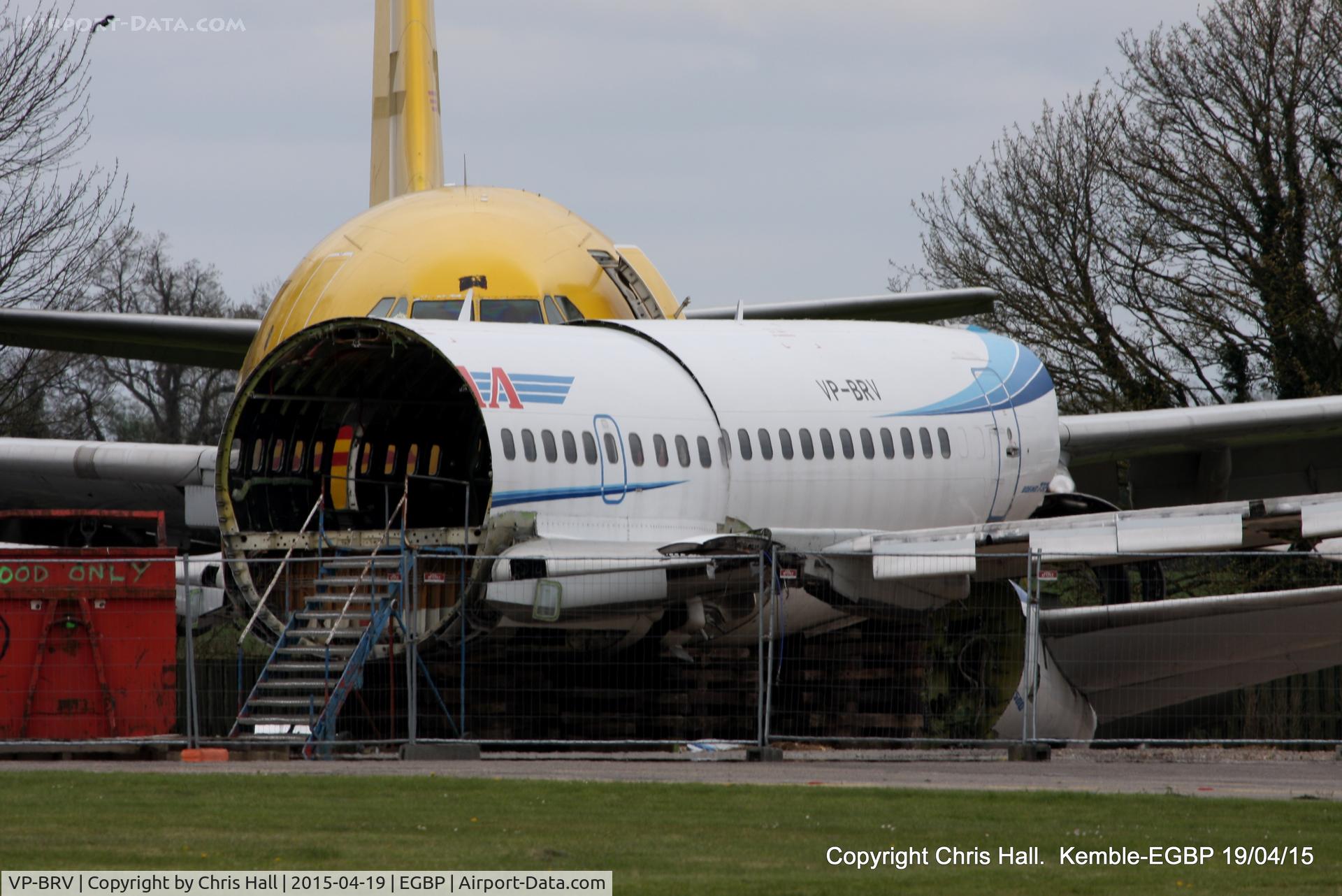 VP-BRV, 1991 Boeing 737-528 C/N 25227, ex Yamal Airlines, in the scrapping area at Kemble