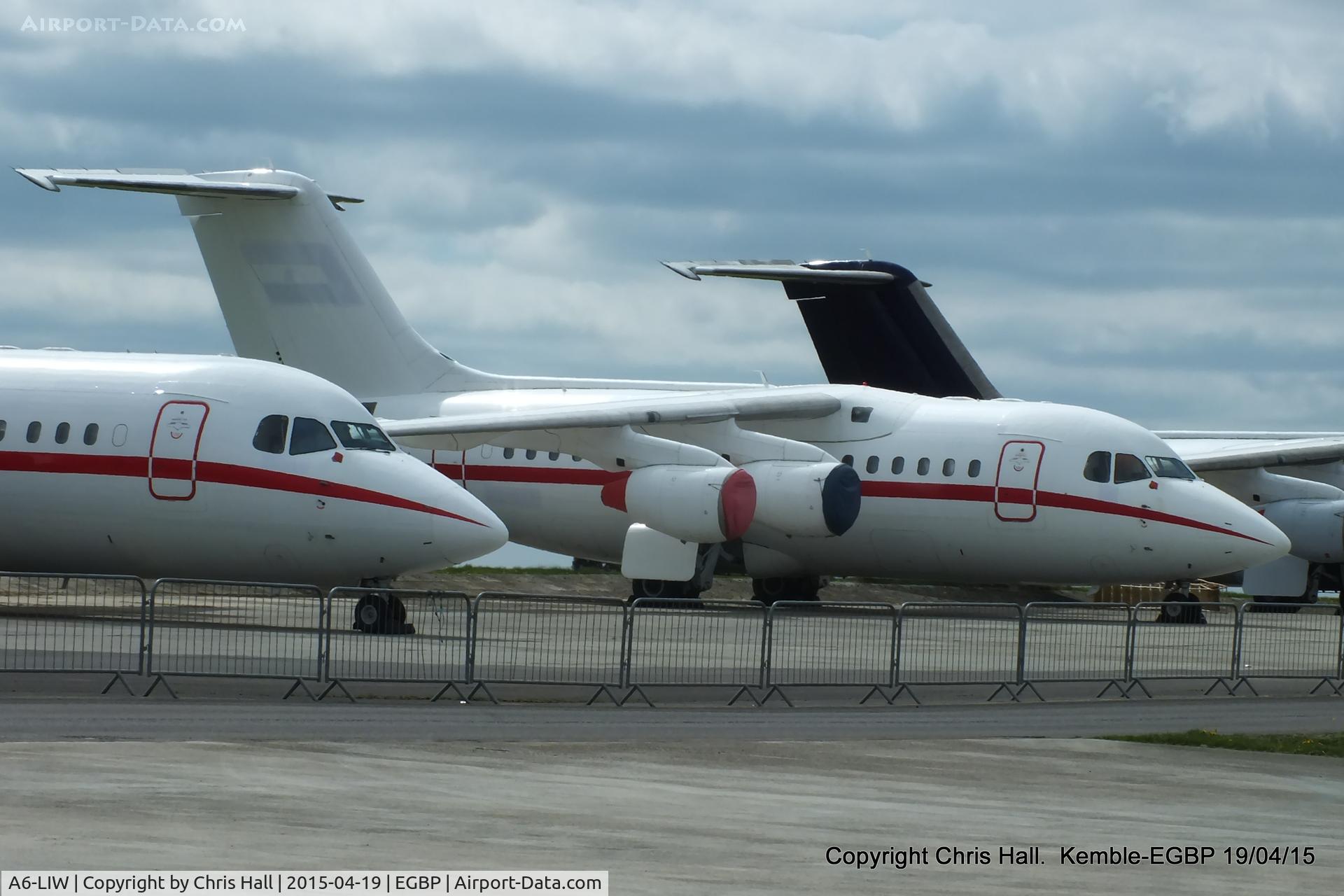 A6-LIW, 1995 British Aerospace Avro 146-RJ70 C/N E1267, ex Abu Dhabi Amiri Flight in storage at Kemble
