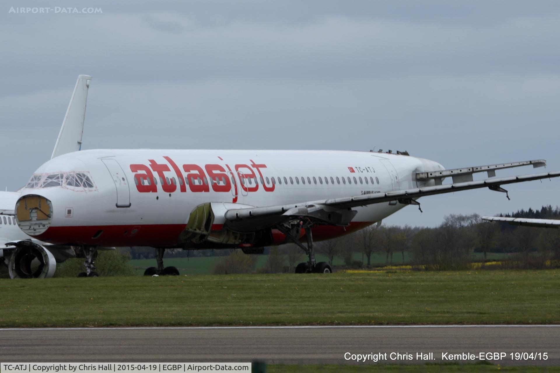 TC-ATJ, 2002 Airbus A320-233 C/N 1730, ex Atlasjet, in the scrapping area at Kemble