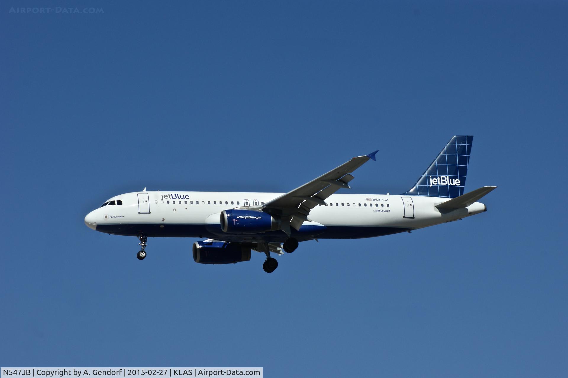 N547JB, 2002 Airbus A320-232 C/N 1849, Jet Blue, is here approaching Las Vegas Int'l(KLAS)