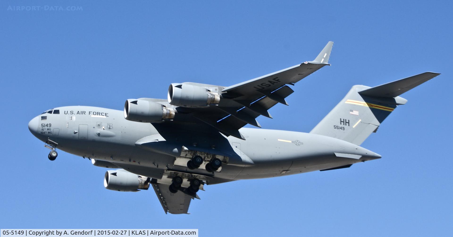 05-5149, 2005 Boeing C-17A Globemaster III C/N P-149, US Air Force, is here landing at Las Vegas Int'l(KLAS)