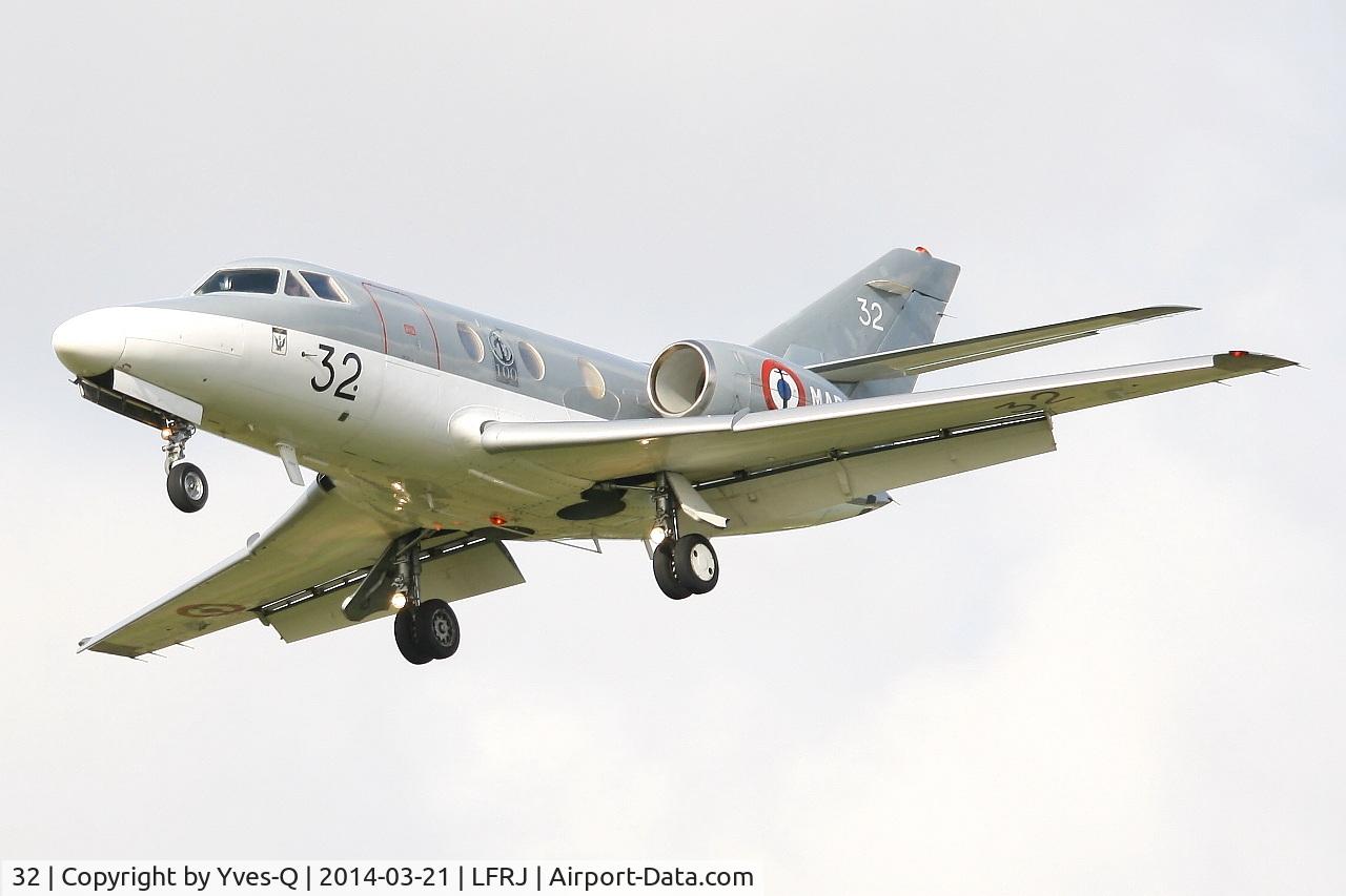 32, 1974 Dassault Falcon 10MER C/N 32, French Naval Aviation Falcon 10 MER, Short approach rwy 26, Landivisiau Naval Air Base (LFRJ)