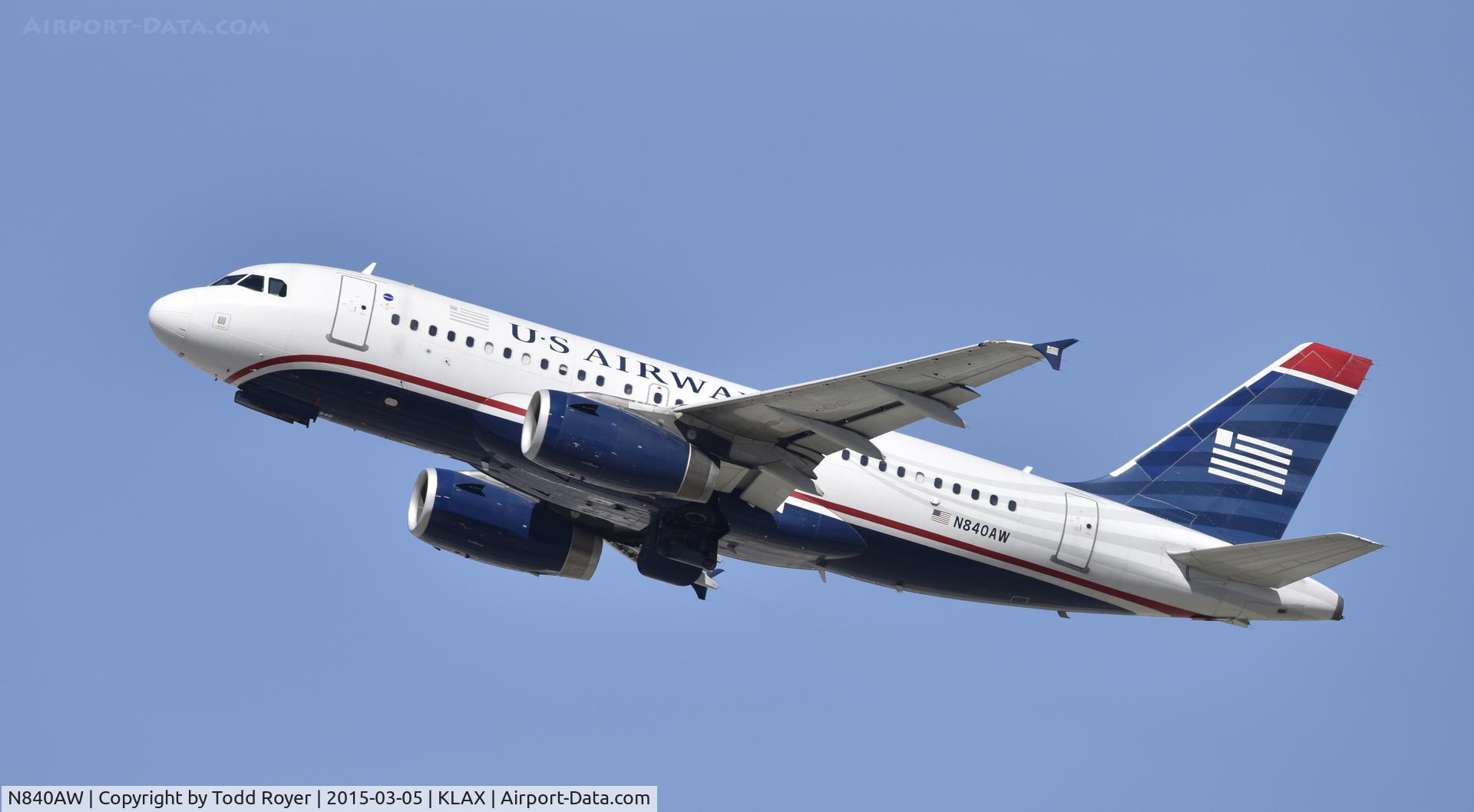 N840AW, 2006 Airbus A319-132 C/N 2690, Departing LAX on 25R