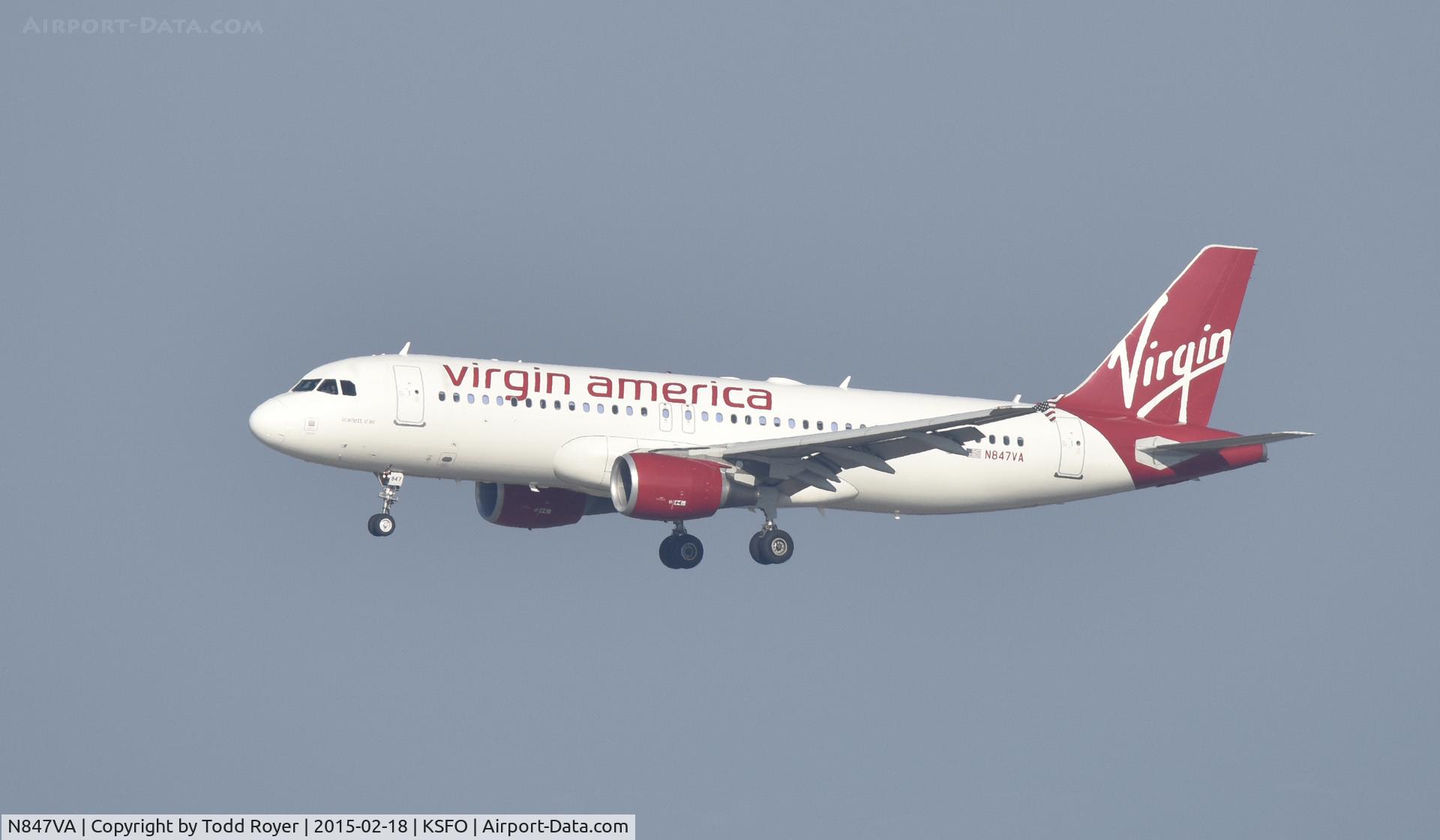 N847VA, 2011 Airbus A320-214 C/N 4948, Landing at SFO
