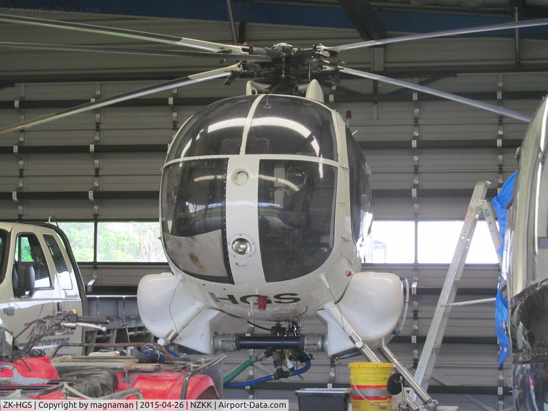 ZK-HGS, Hughes 369HS C/N 320375S, inside Campbell copters hangar