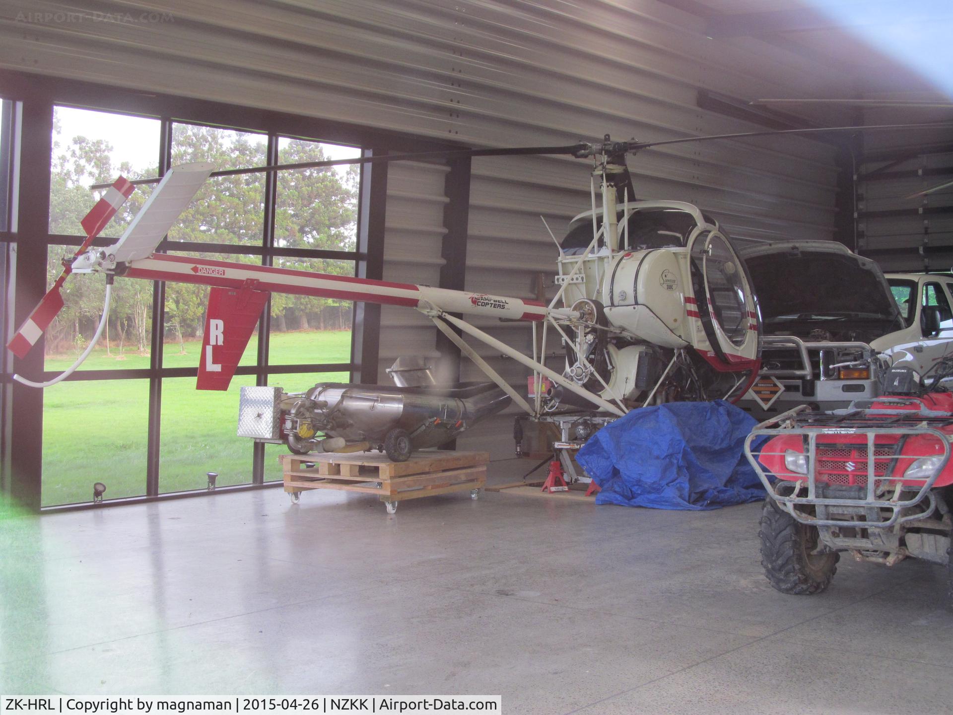 ZK-HRL, Hughes 269C C/N 100889, in Campbell copters hangar side of SH10, keri keri