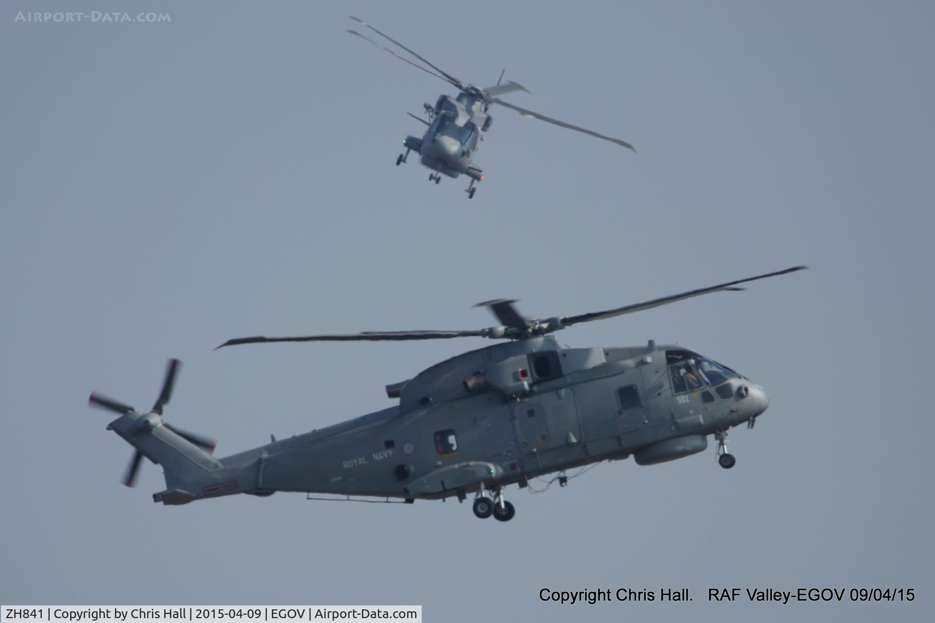 ZH841, 2000 AgustaWestland EH-101 Merlin HM.2 C/N 50087/RN21/MCSP21, pair of Royal Navy Merlins of 824 NAS Culdrose visiting RAF Valley
