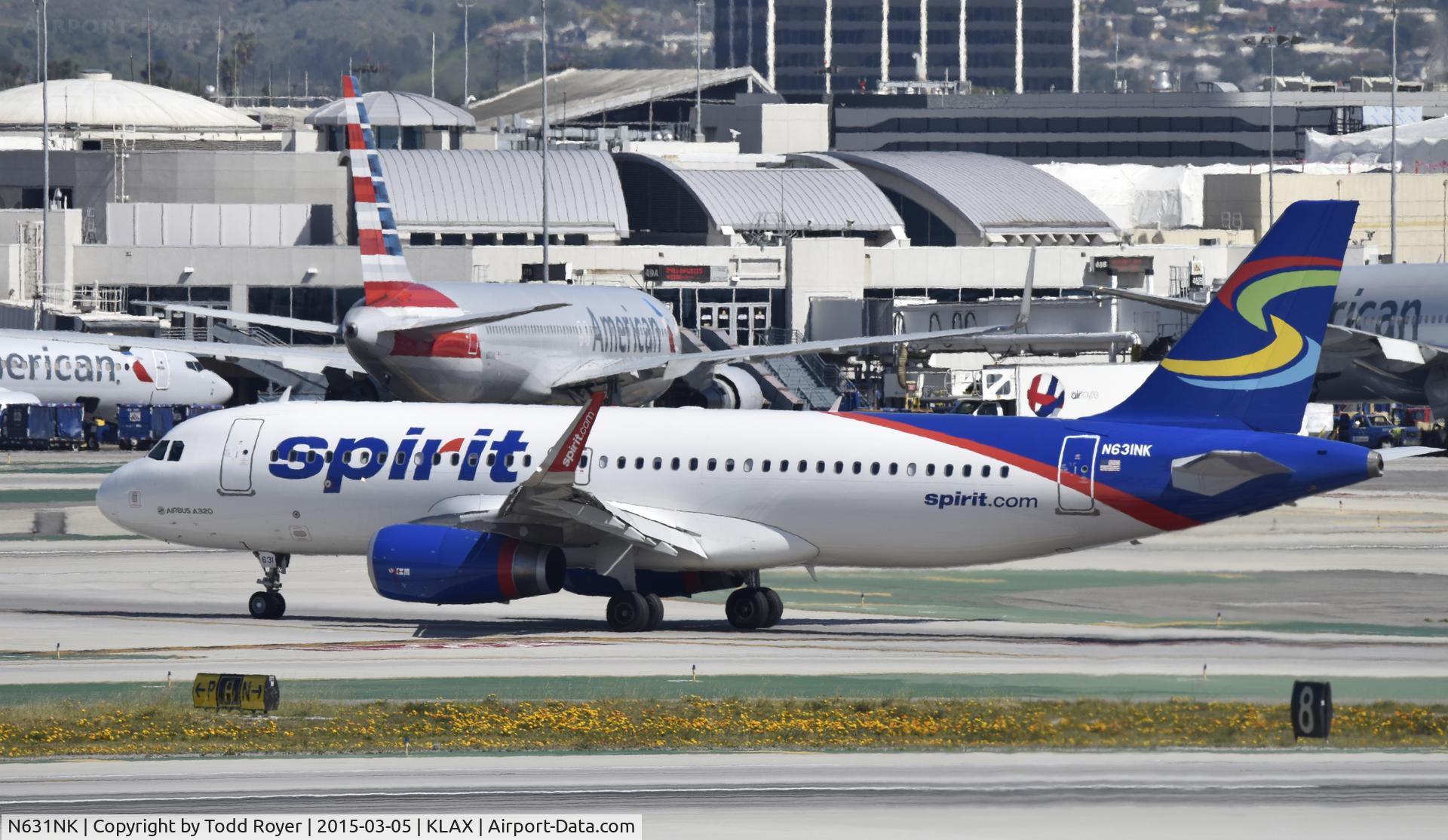 N631NK, 2014 Airbus A320-232 C/N 6327, Taxiing to gate at LAX