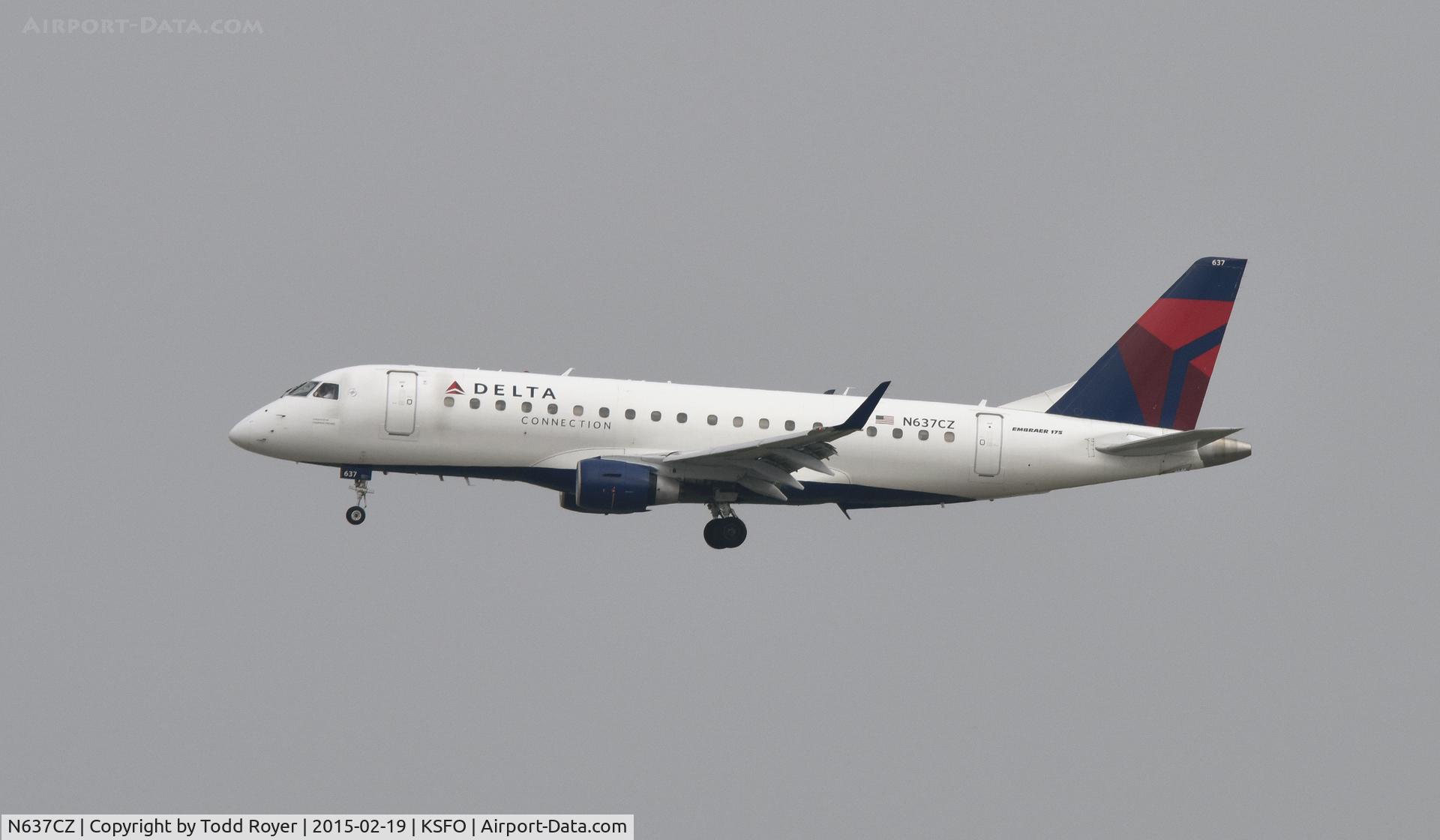 N637CZ, 2008 Embraer 175LR (ERJ-170-200LR) C/N 17000256, Landing at SFO