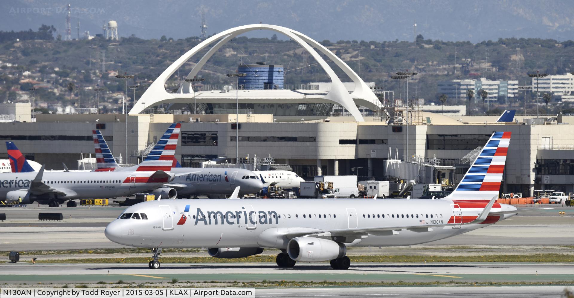 N130AN, 2014 Airbus A321-231 C/N 6407, Taxiing to gate at LAX