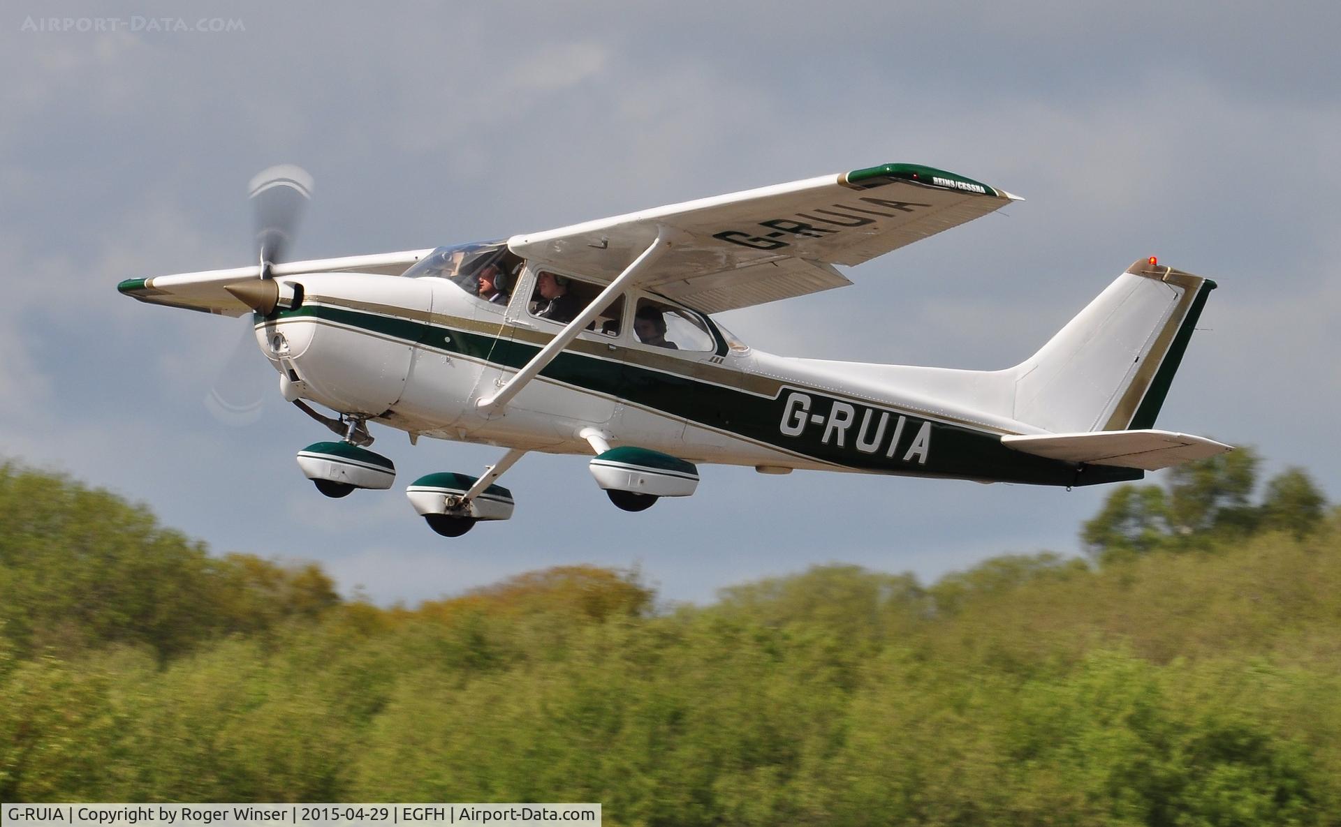 G-RUIA, 1979 Reims F172N Skyhawk C/N 1856, Resident Reims/Cessna Skyhawk operated by Cambrian Flying Club departing Runway 22.
Previously registered PH-AXA.