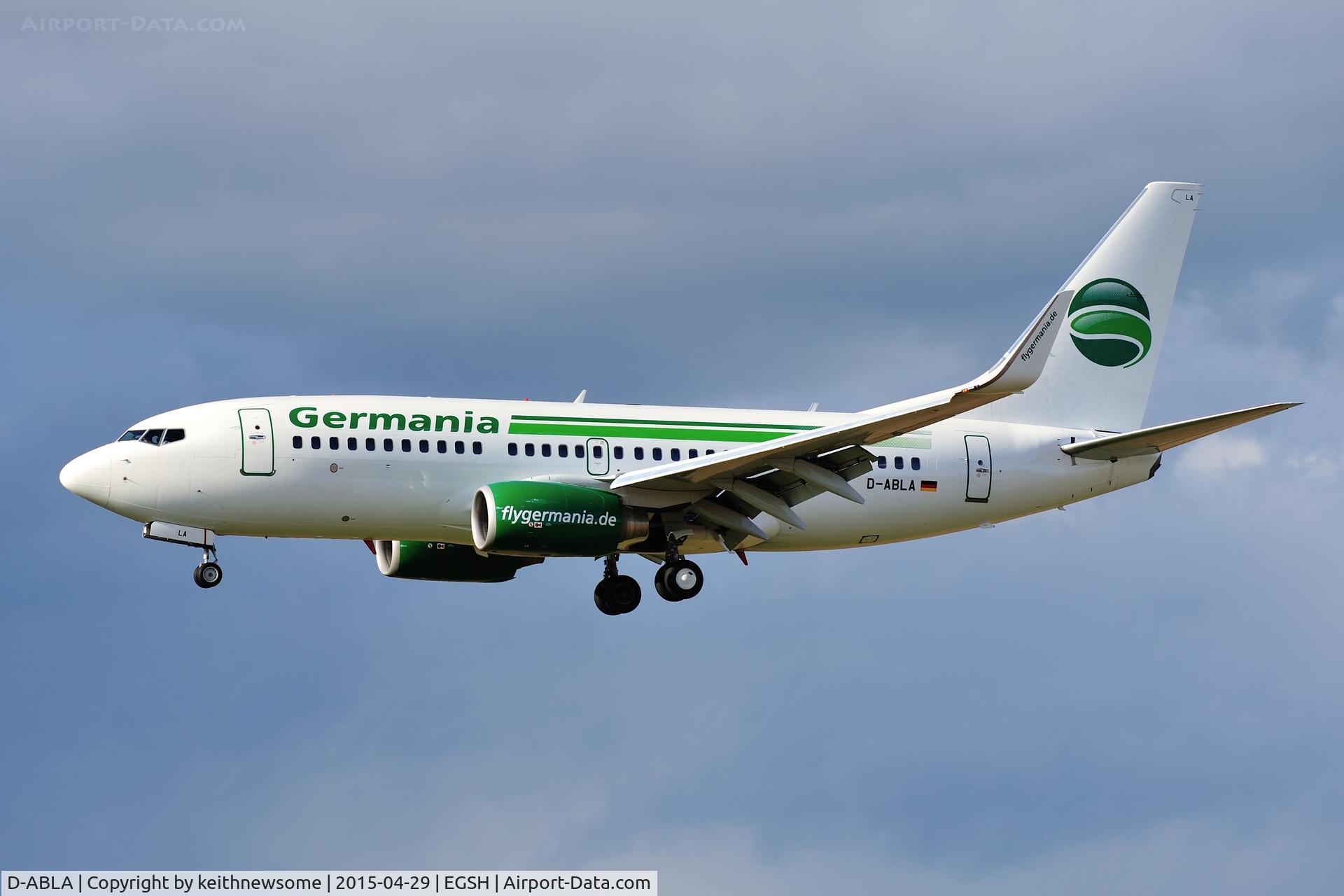 D-ABLA, 2007 Boeing 737-76J C/N 36114, Arriving at Norwich.