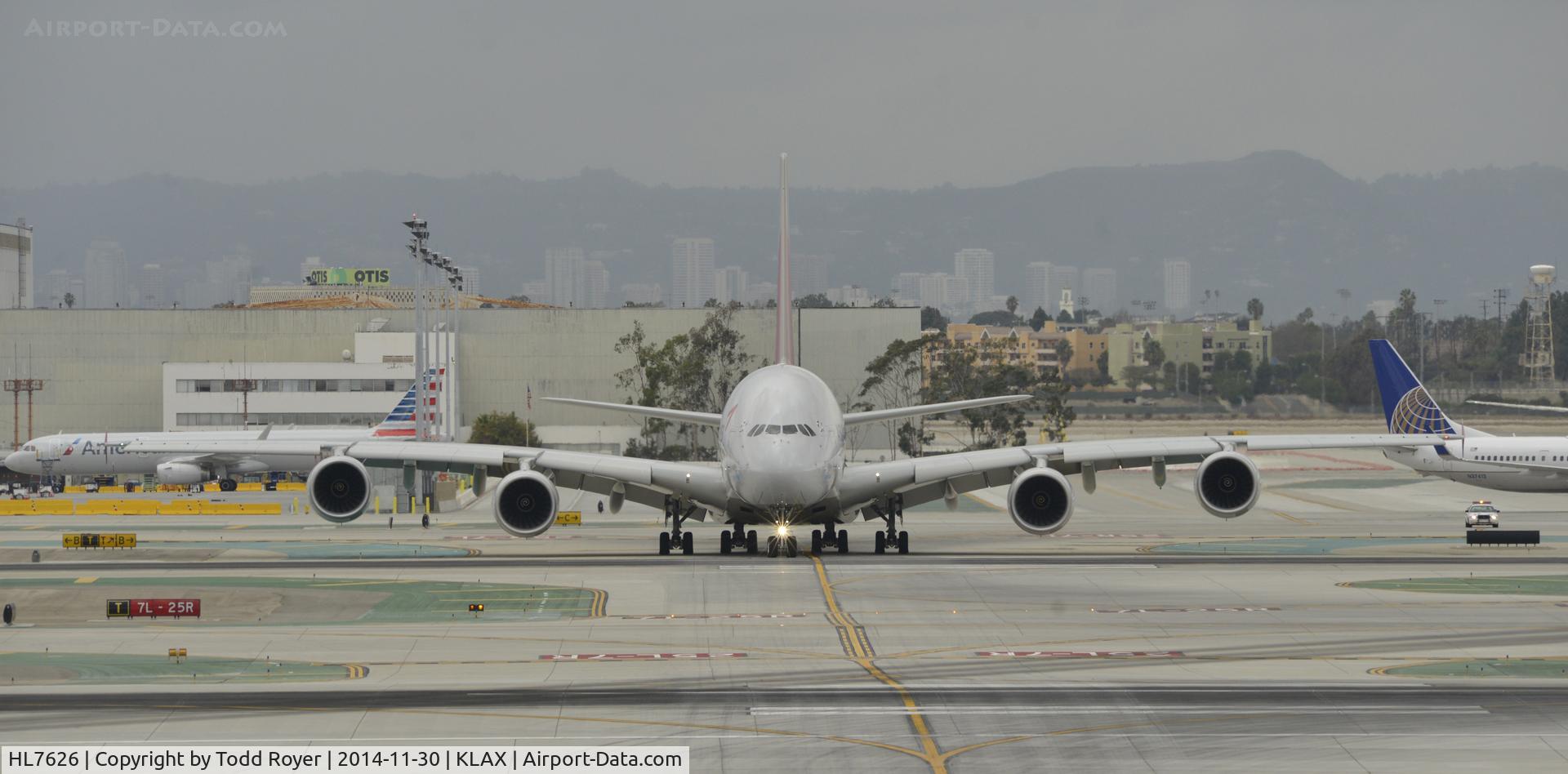 HL7626, 2013 Airbus A380-841 C/N 155, Taxing for departure at LAX
