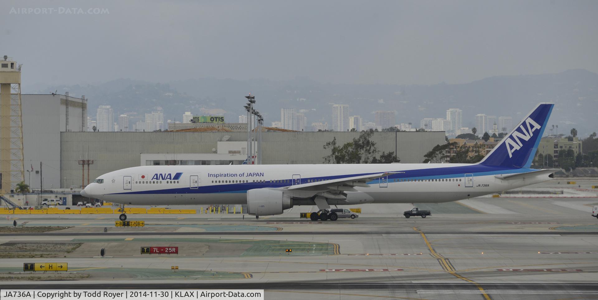 JA736A, 2006 Boeing 777-381/ER C/N 34893, Taxiing for departure at LAX