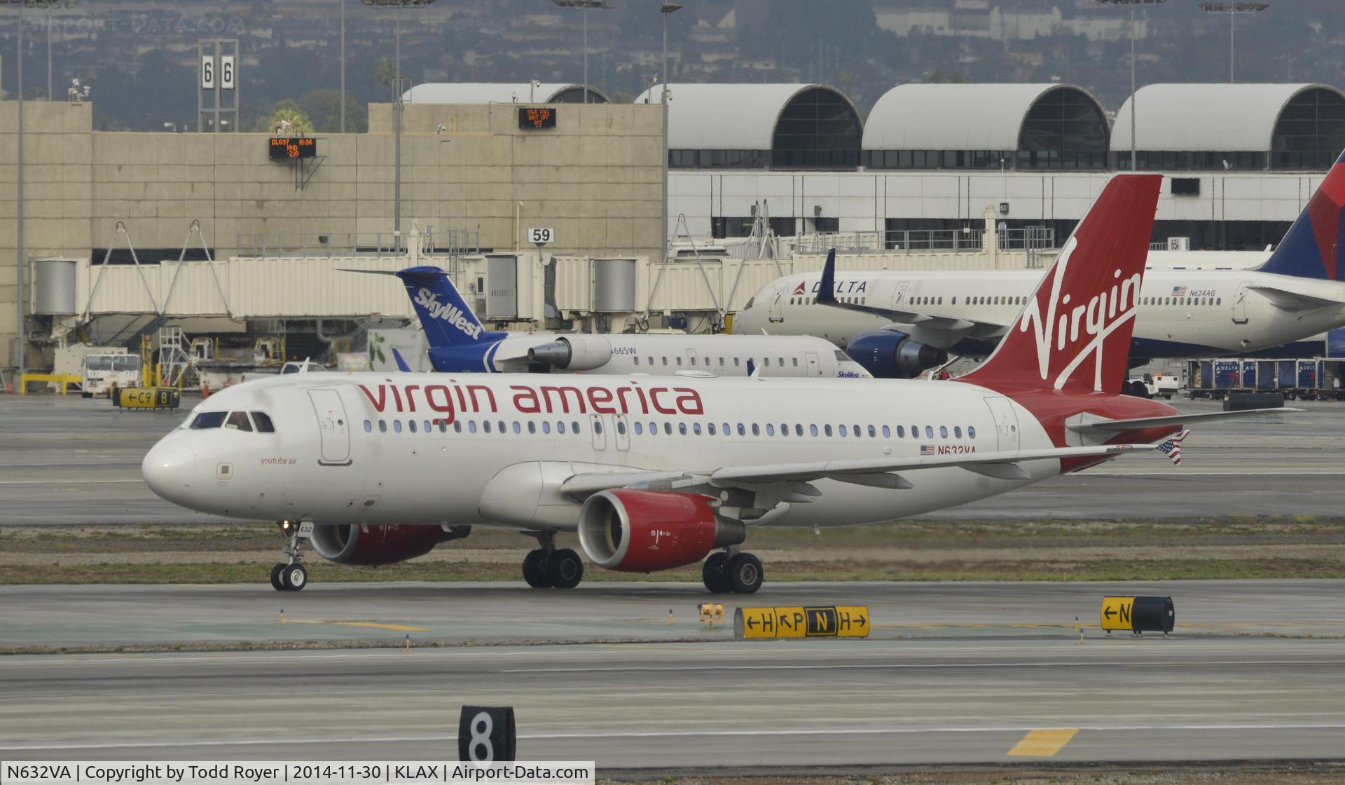 N632VA, 2007 Airbus A320-214 C/N 3155, Taxiing to gate at LAX