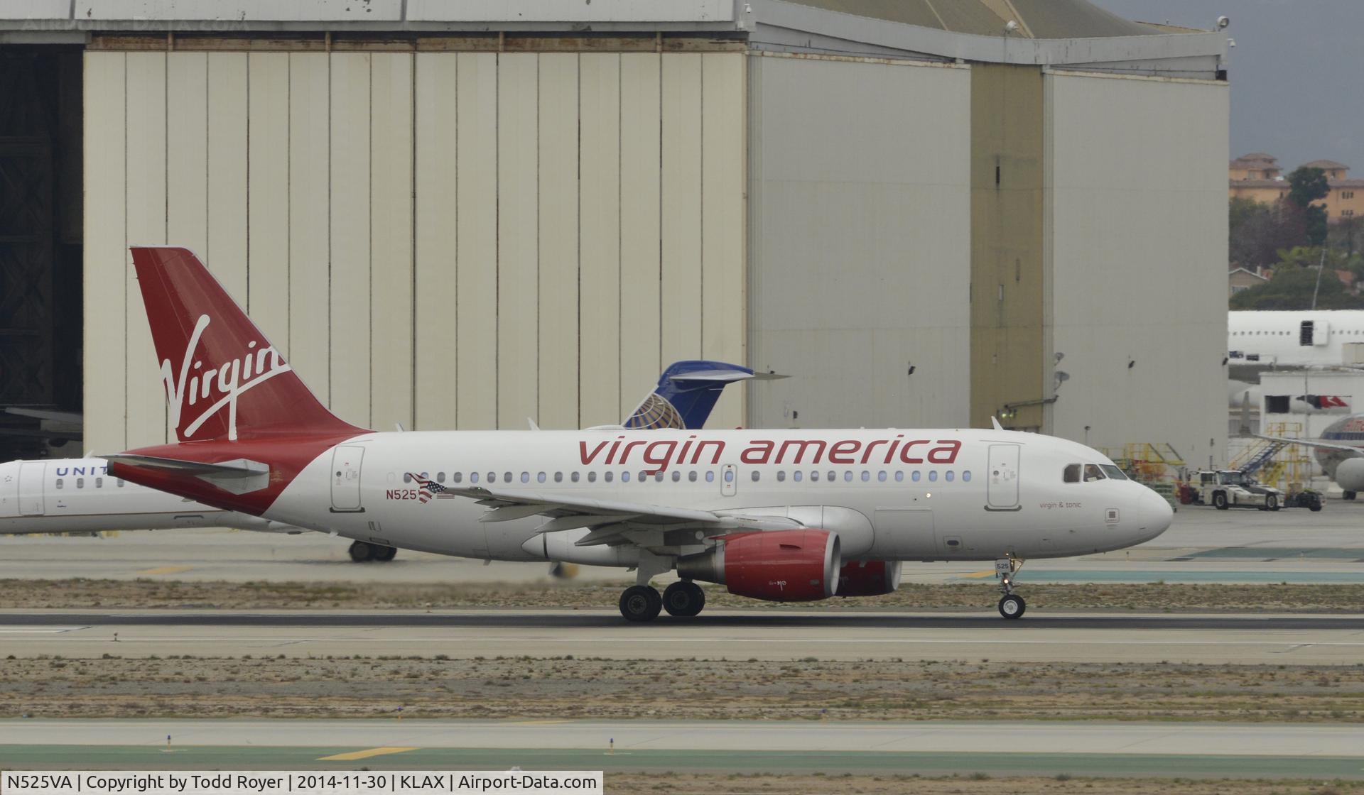 N525VA, 2007 Airbus A319-112 C/N 3324, Departing LAX on 7L