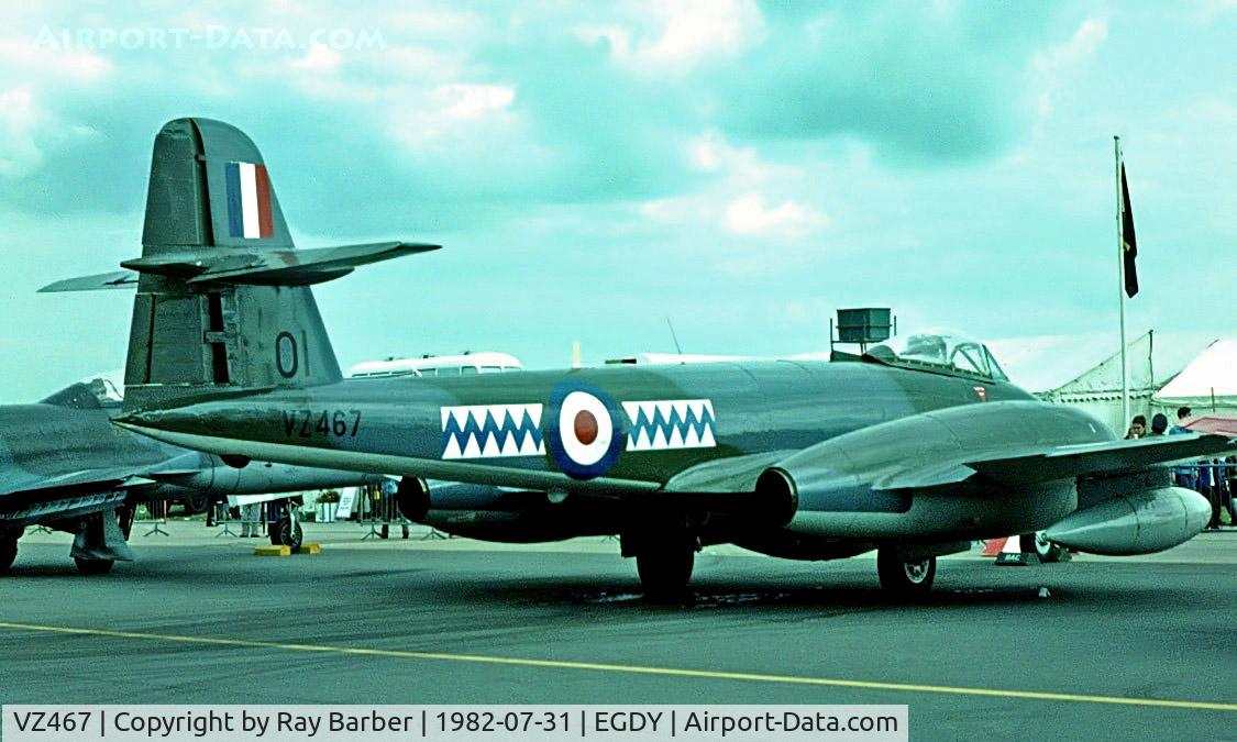VZ467, 1950 Gloster Meteor F.8 C/N G5/361641, Gloster Meteor F.8 [G5/361641] (Royal Air Force) RNAS Yeovilton~G 31/07/1982. From a slide.