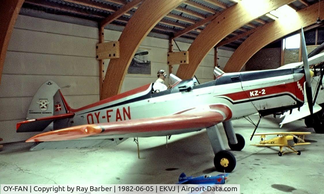 OY-FAN, 1946 SAI KZ IIT Træner C/N 110, S.A.I. KZ.II [110] Stauning~OY 05/06/1982. Now stored at Odense. Image from a slide.