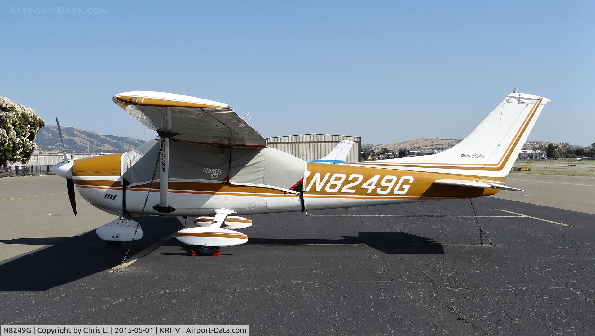 N8249G, 1974 Cessna 182P Skylane C/N 18263356, A transient 1974 Cessna 182P on the hot transient ramp at Reid Hillview Airport, California.