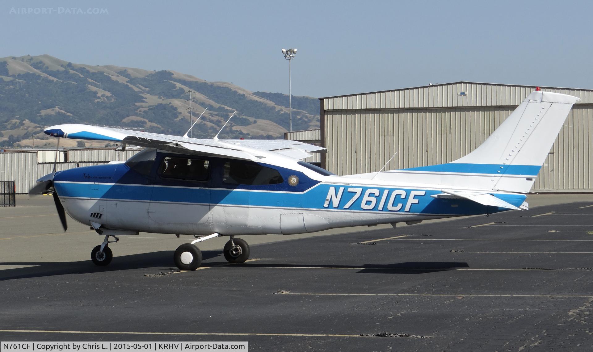 N761CF, 1977 Cessna T210M Turbo Centurion C/N 21062144, A transient 1977 Cessna Turbo 210M taxing out for departure at Reid Hillview Airport, CA.