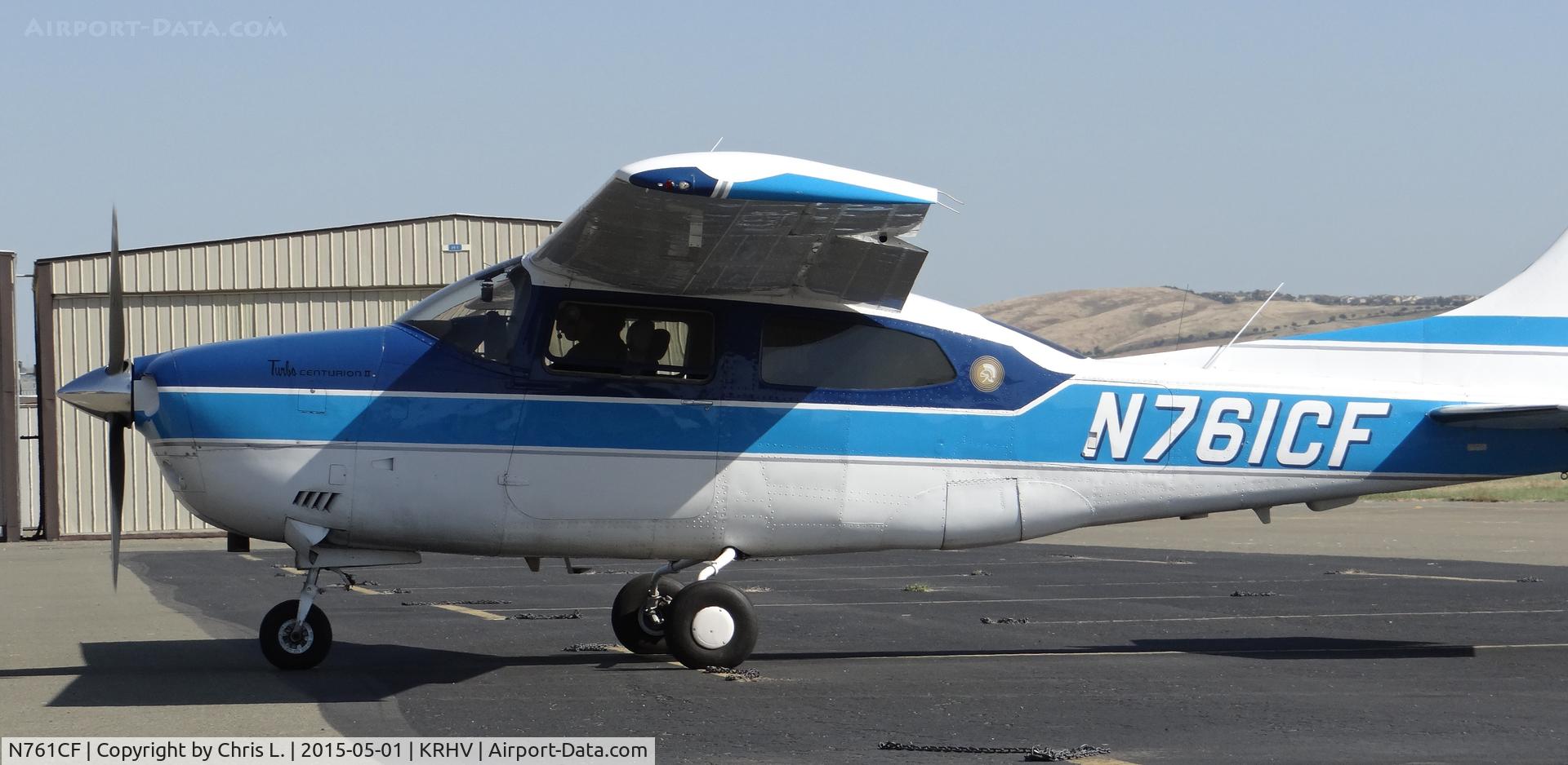 N761CF, 1977 Cessna T210M Turbo Centurion C/N 21062144, A transient 1977 Cessna Turbo 210M taxing out of transient parking for a VFR departure.