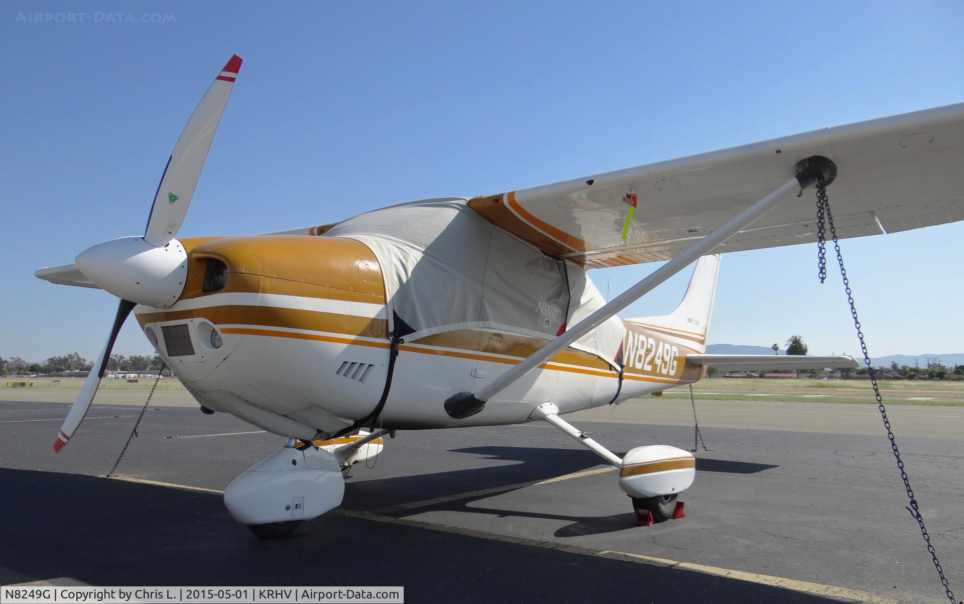 N8249G, 1974 Cessna 182P Skylane C/N 18263356, A transient 1974 Cessna 182P on the hot transient ramp at Reid Hillview Airport, California.