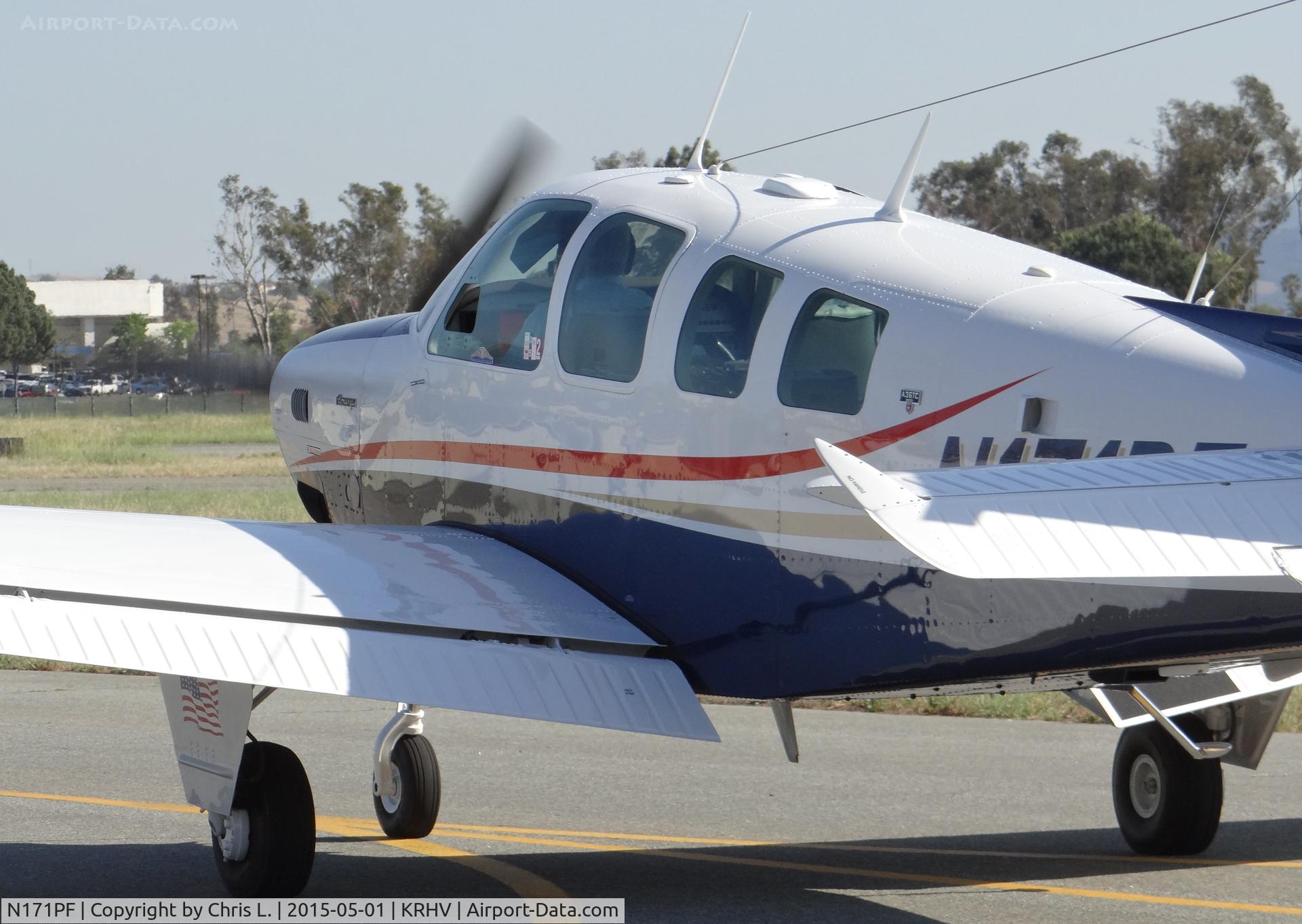 N171PF, 1980 Beech A36TC Bonanza 36 C/N EA-164, A local 1980 Beechcraft Bonanza A36 Turbo Charged taxing down Z for a VFR departure.