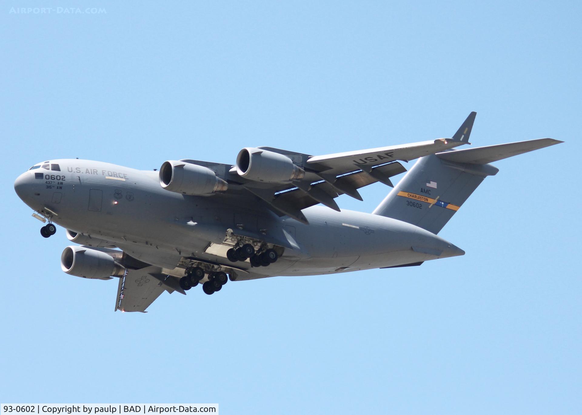 93-0602, 1993 McDonnell Douglas C-17A Globemaster III C/N 50022, Landing at Barksdale Air Force Base.