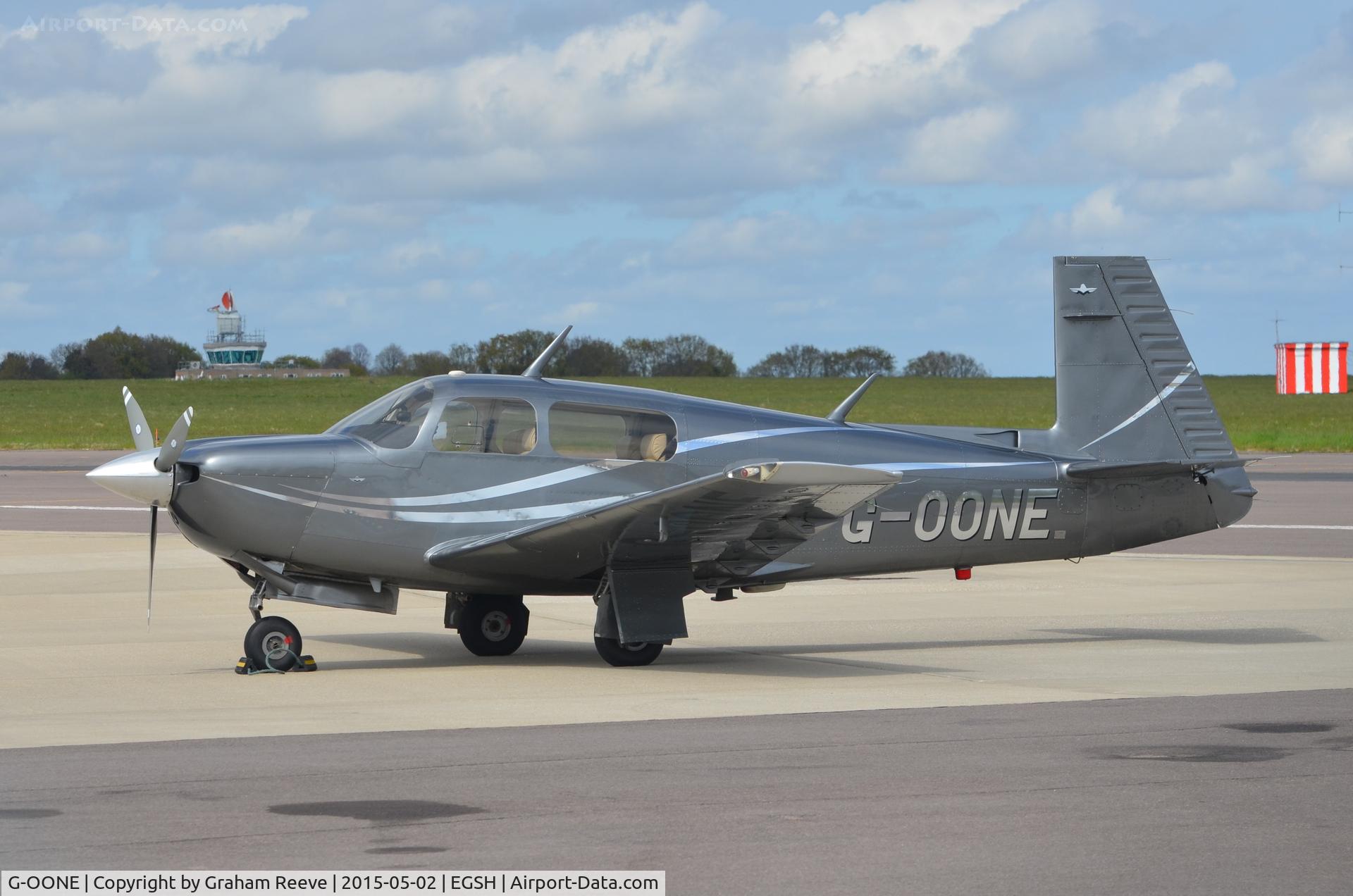 G-OONE, 1987 Mooney M20J 201 C/N 24-3039, Parked at Norwich.
