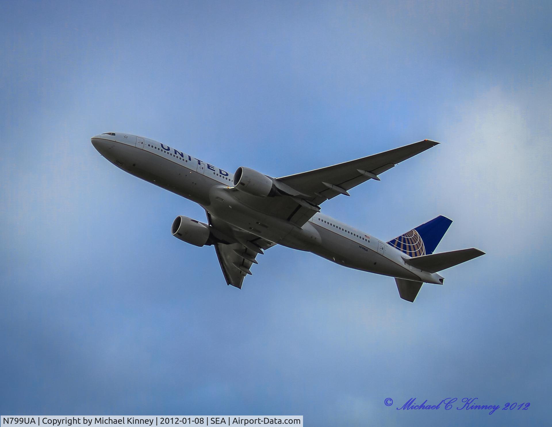 N799UA, 1998 Boeing 777-222 C/N 26926, Departing SeaTac airport