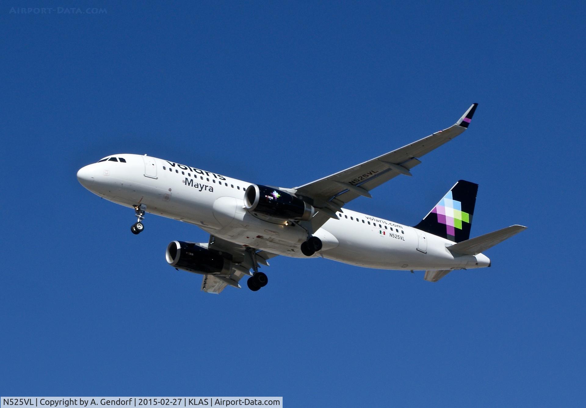 N525VL, 2014 Airbus A320-233 C/N 6332, Volaris, is here on short finals at Las Vegas Int'l(KLAS)