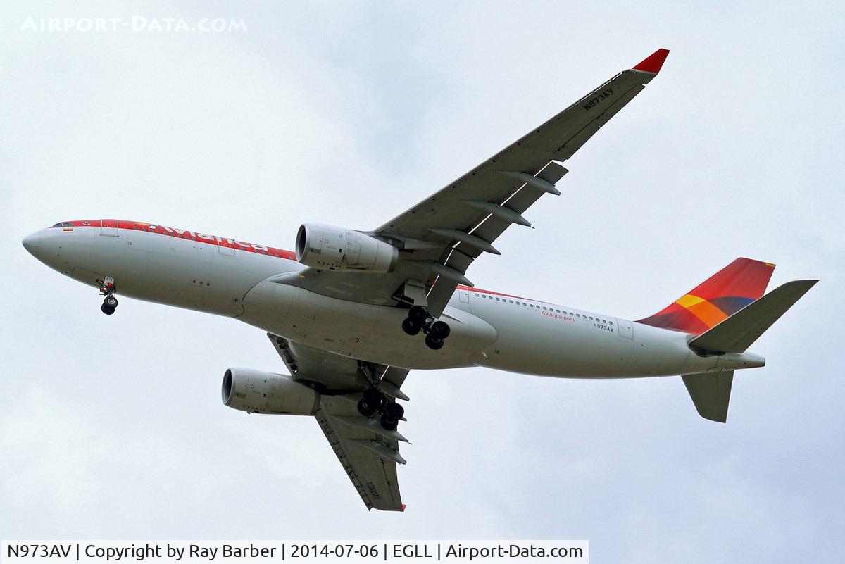 N973AV, 2009 Airbus A330-243 C/N 1073, Airbus A330-243 [1073] (Avianca) Home~G 06/07/2014. On approach 27R.