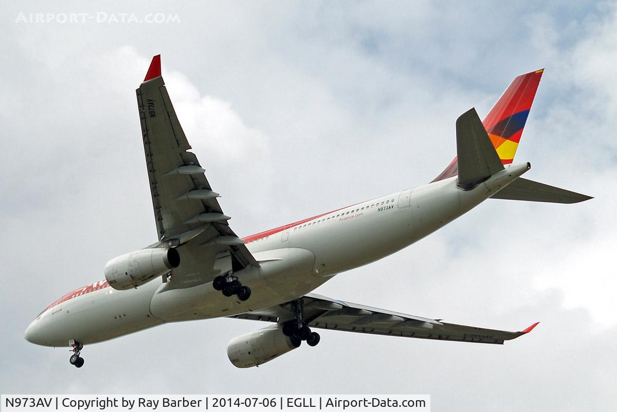 N973AV, 2009 Airbus A330-243 C/N 1073, Airbus A330-243 [1073] (Avianca) Home~G 06/07/2014. On approach 27R.
