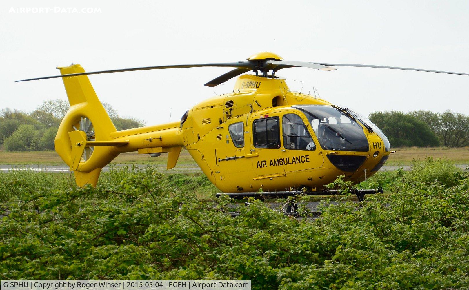 G-SPHU, 2002 Eurocopter EC-135T-2 C/N 0245, One of Bond Air Services spare helicopters standing in for the regular Wales Air Ambulance helicopter G-WASN (Helimed 57).