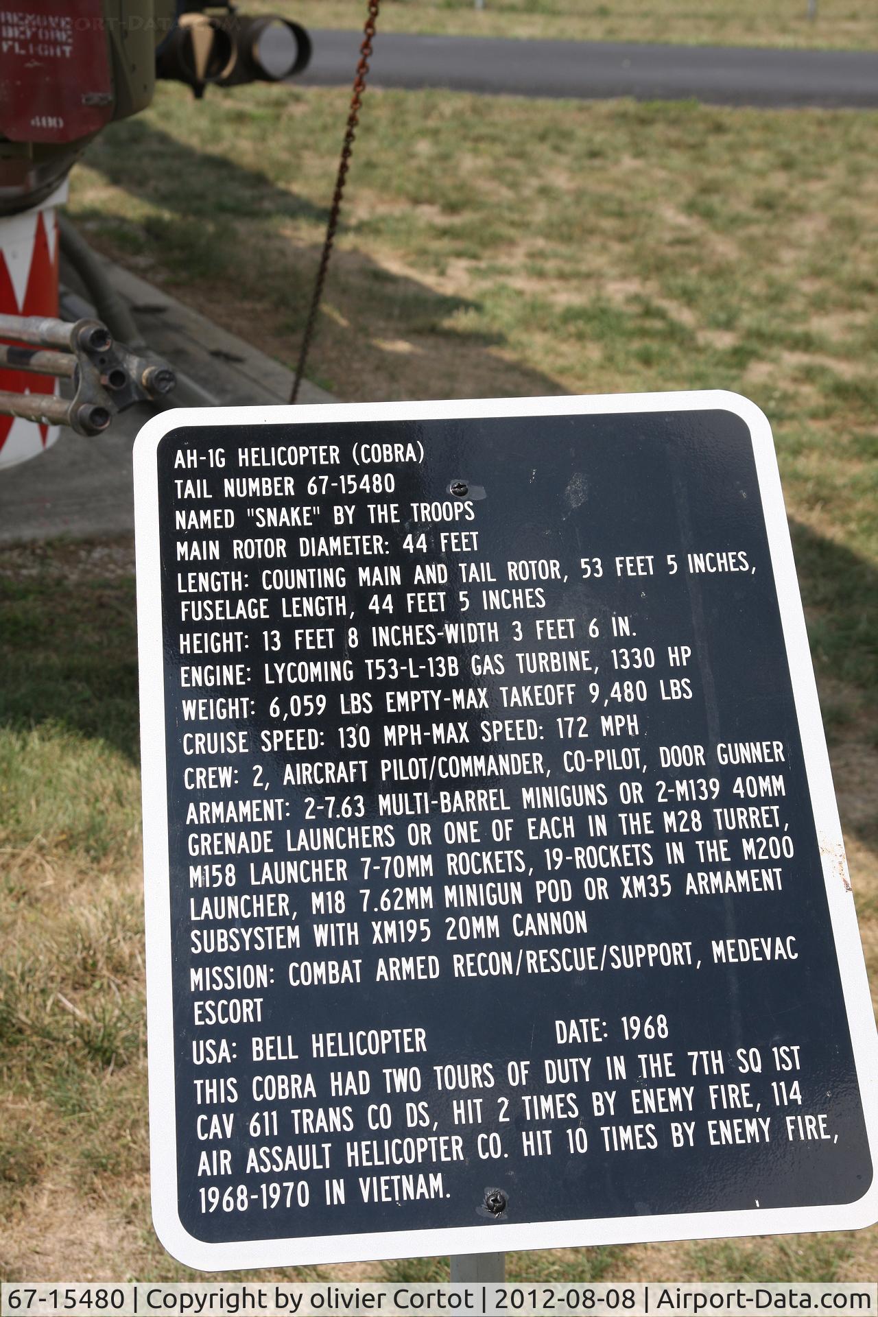 67-15480, 1967 Bell AH-1F Cobra C/N 20144, data plate