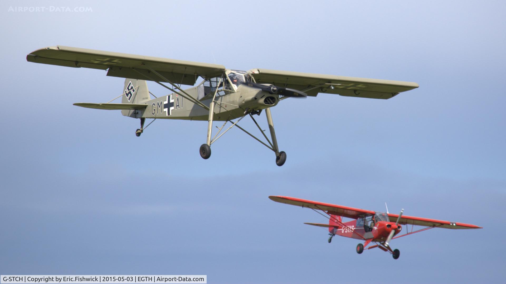 G-STCH, 1942 Fieseler Fi-156A-1 Storch C/N 2088, 45. A re-enactment of 'the final dogfight' (12 April 1945) - at the Shuttleworth VE Day Commemorative Airshow, May 2015
