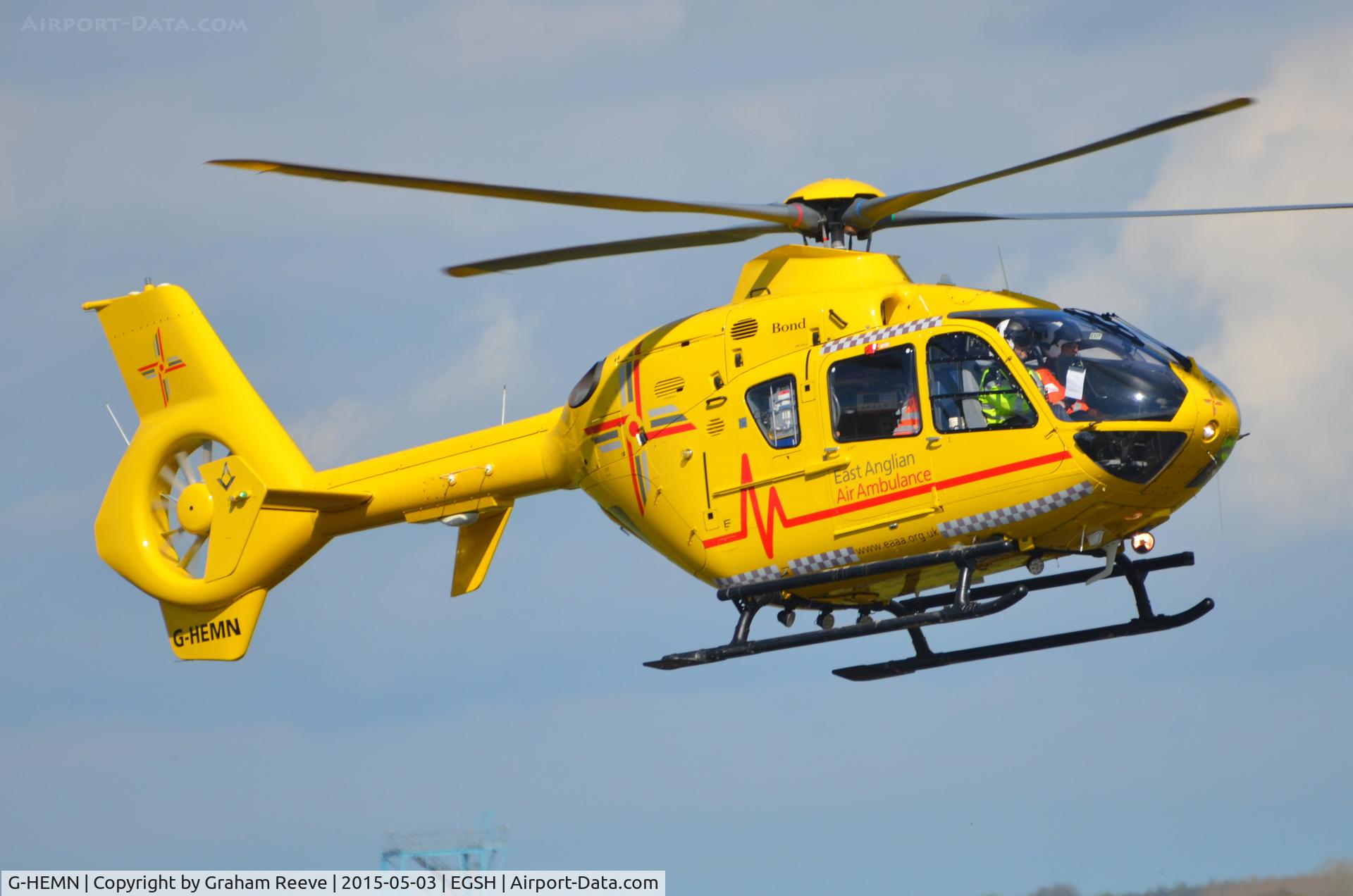 G-HEMN, 2012 Eurocopter EC-135T-2+ C/N 1070, Landing at Norwich.