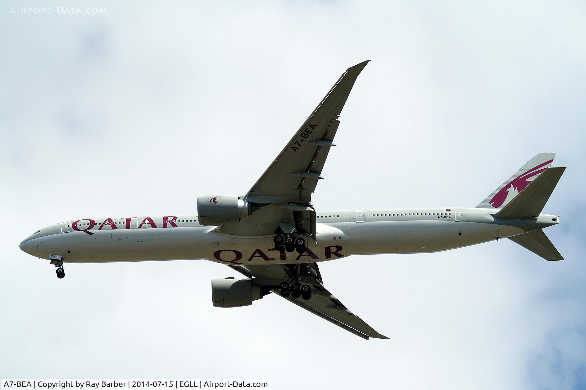 A7-BEA, 2013 Boeing 777-3DZ/ER C/N 41779, Boeing 777-3DZER [41779] (Qatar Airways) Home~G 15/07/2014. On approach 27R.