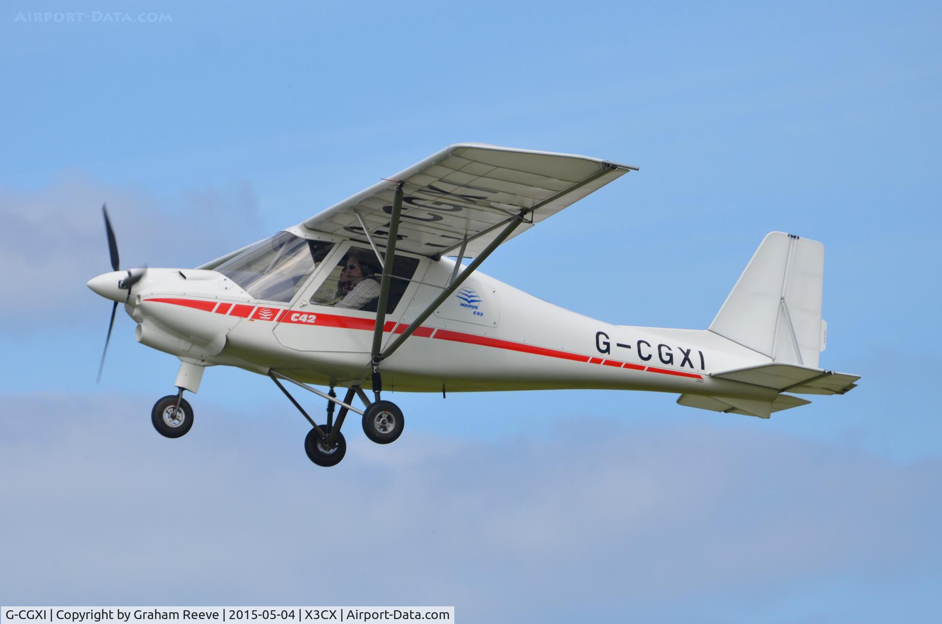 G-CGXI, 2011 Comco Ikarus C42 FB80 C/N 1106-7157, Departing from Northrepps.