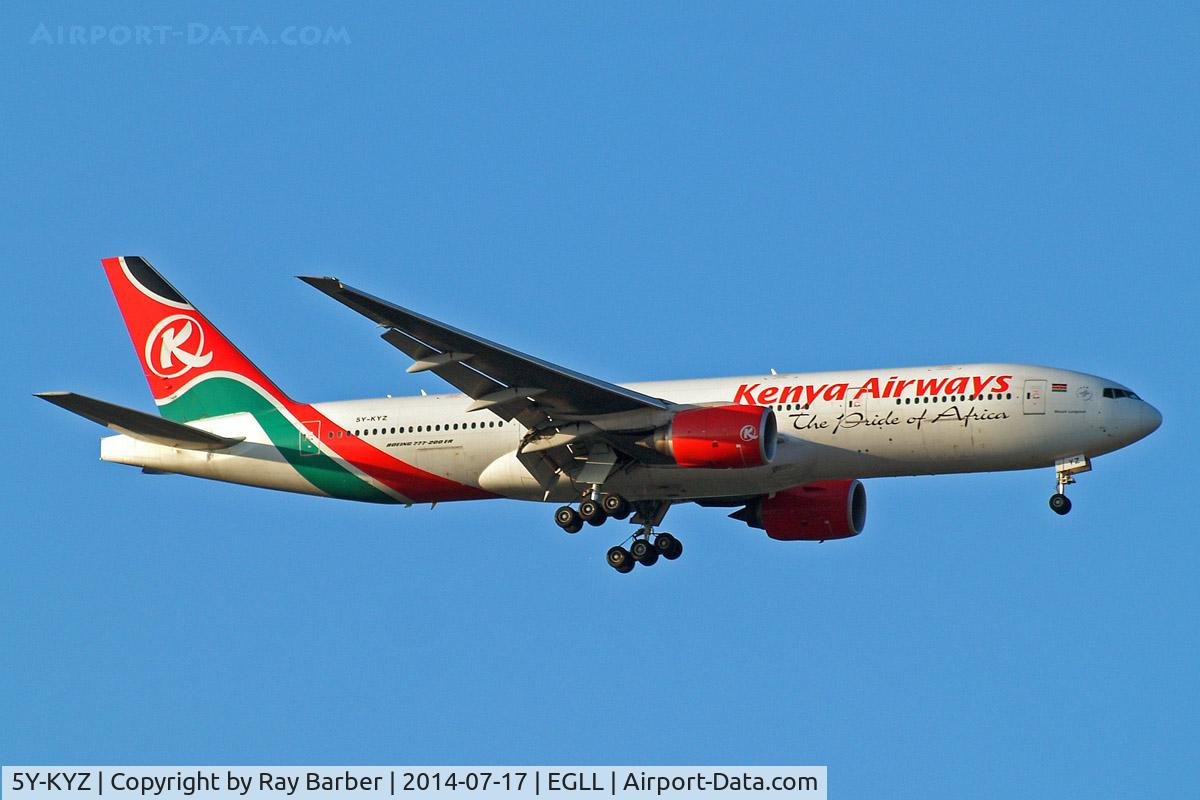 5Y-KYZ, 2007 Boeing 777-2U8ER C/N 36124, Boeing 777-2U8ER [36124] (Kenya Airways) Home~G 17/07/2014. on approach 27L.