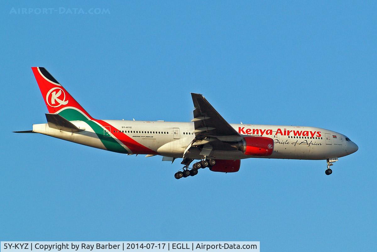5Y-KYZ, 2007 Boeing 777-2U8ER C/N 36124, Boeing 777-2U8ER [36124] (Kenya Airways) Home~G 17/07/2014. on approach 27L.