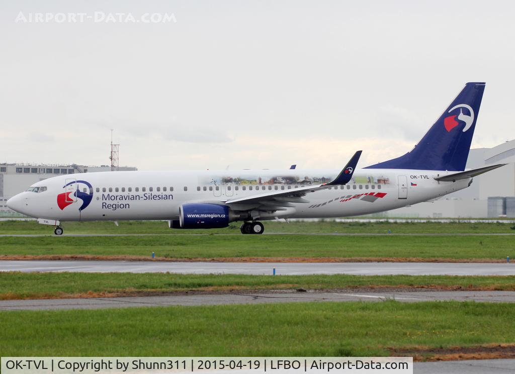 OK-TVL, 2010 Boeing 737-8FN C/N 37076, Taxiing holding point rwy 32R for departure in 'Moravian-Silesian Region' c/s