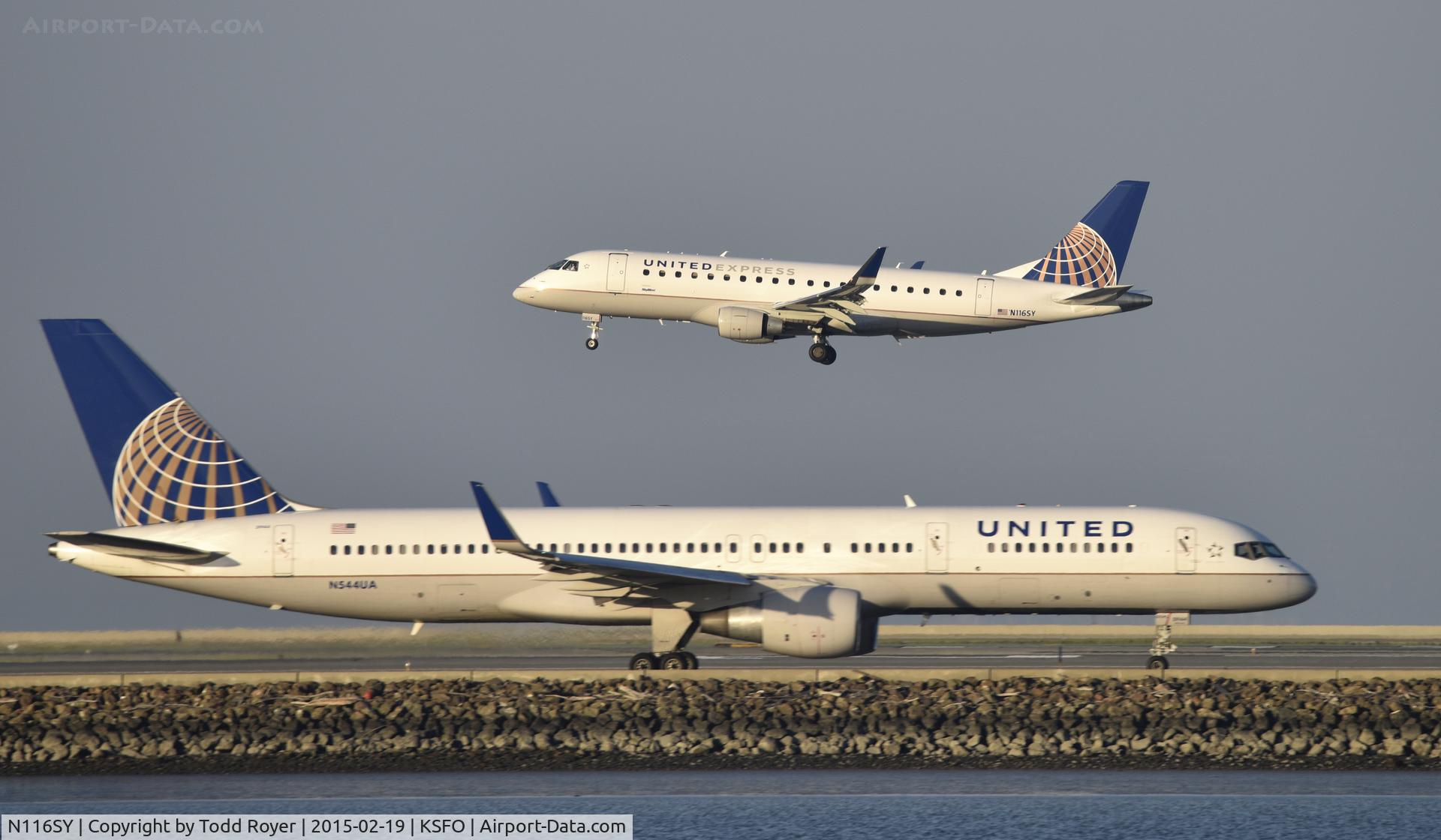 N116SY, 2014 Embraer 175LR (ERJ-170-200LR) C/N 17000411, Landing at SFO