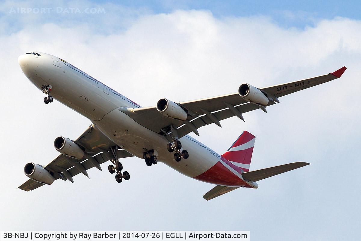 3B-NBJ, 2006 Airbus A340-313E C/N 800, Airbus A340-313X [800] (Air Mauritius) Home~G 26/07/2014. On approach 27R.