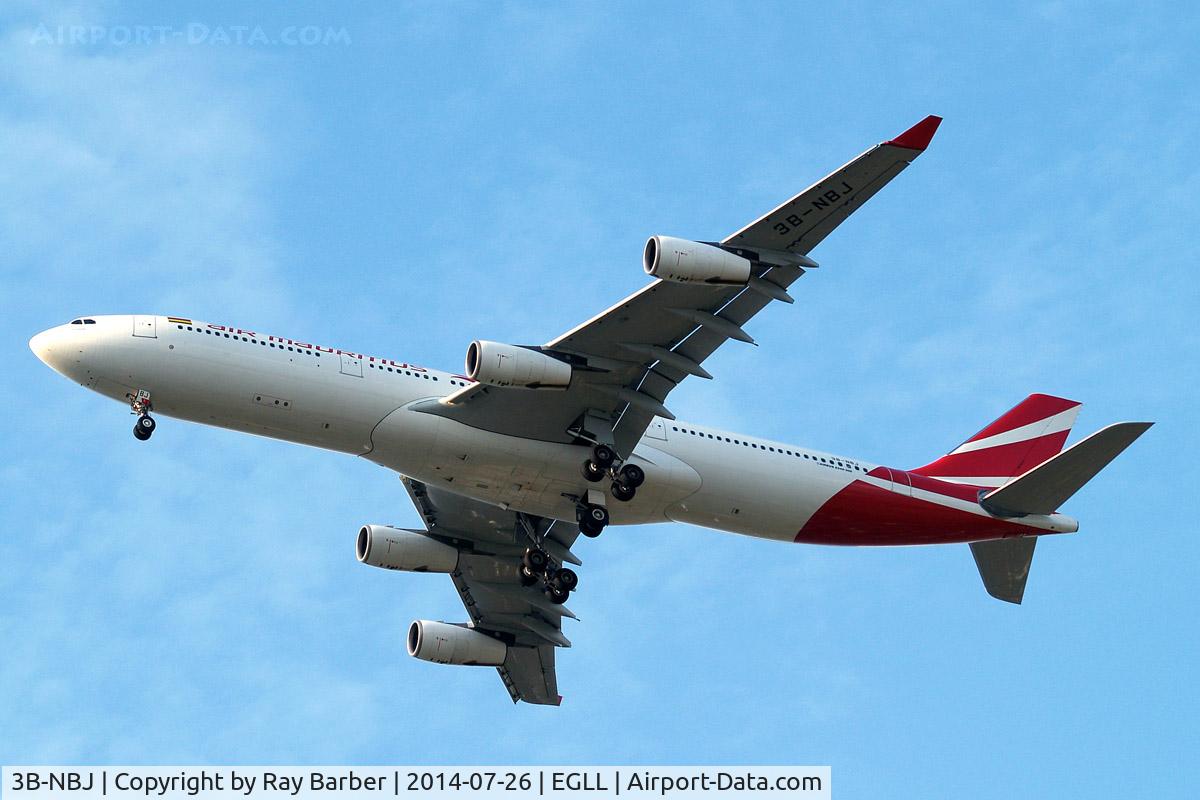 3B-NBJ, 2006 Airbus A340-313E C/N 800, Airbus A340-313X [800] (Air Mauritius) Home~G 26/07/2014. On approach 27R.