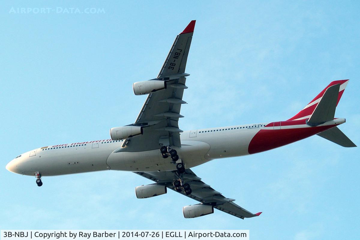 3B-NBJ, 2006 Airbus A340-313E C/N 800, Airbus A340-313X [800] (Air Mauritius) Home~G 26/07/2014. On approach 27R.